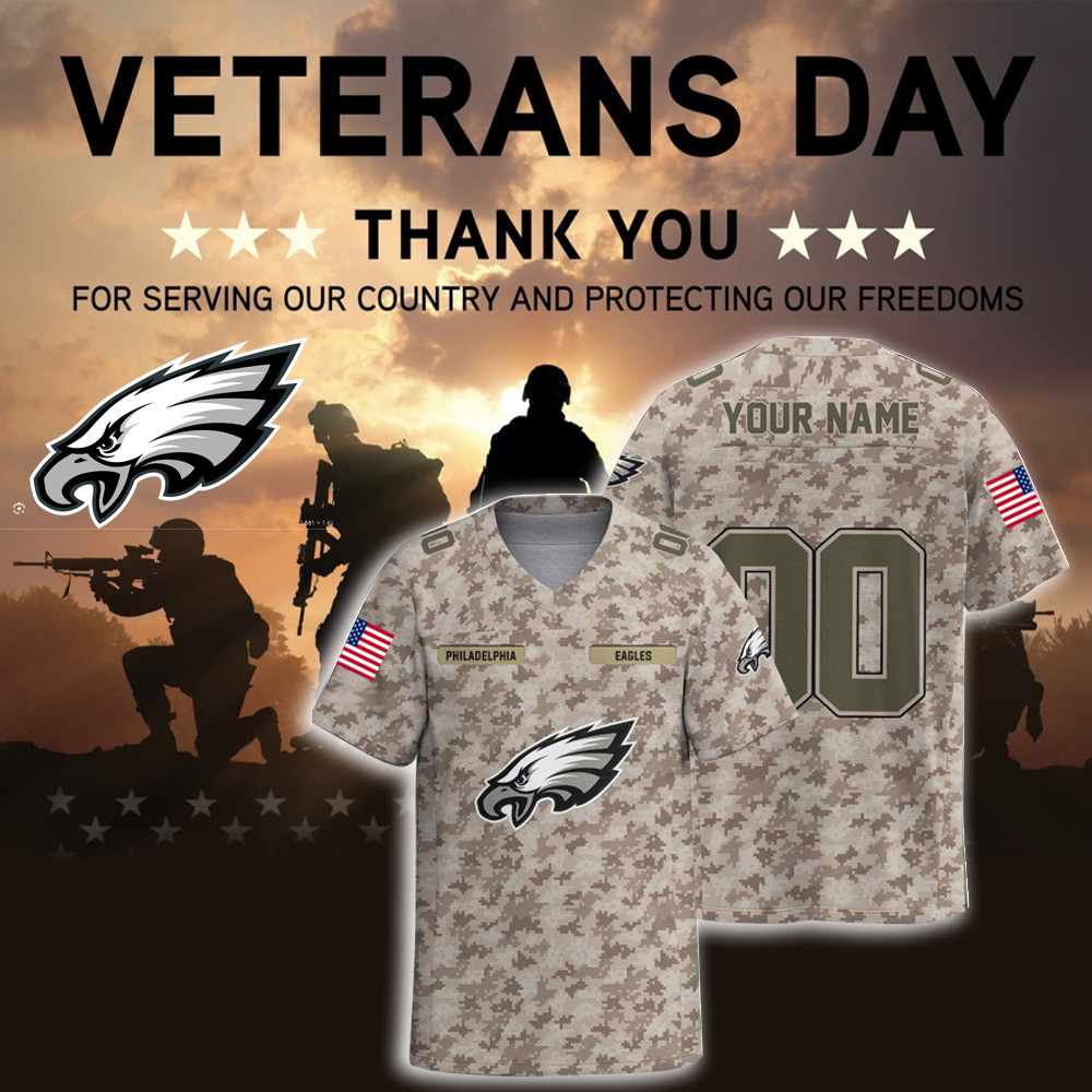 Philadelphia Eagles Military Appreciation V-Neck Football Jersey Custom Patriotic Gift For Fans
