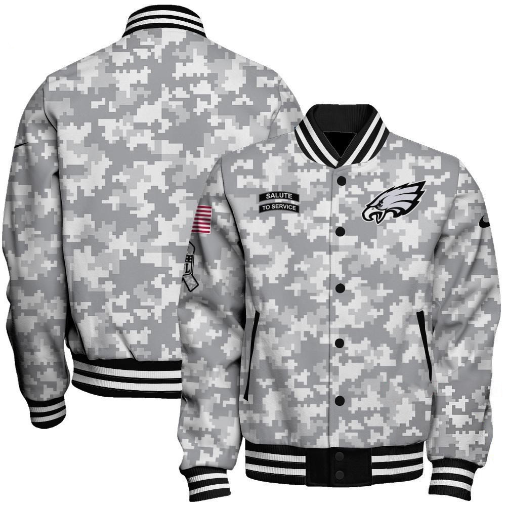 Philadelphia Eagles National Football League Arctic Camo Salute To Service Veterans Varsity Jacket