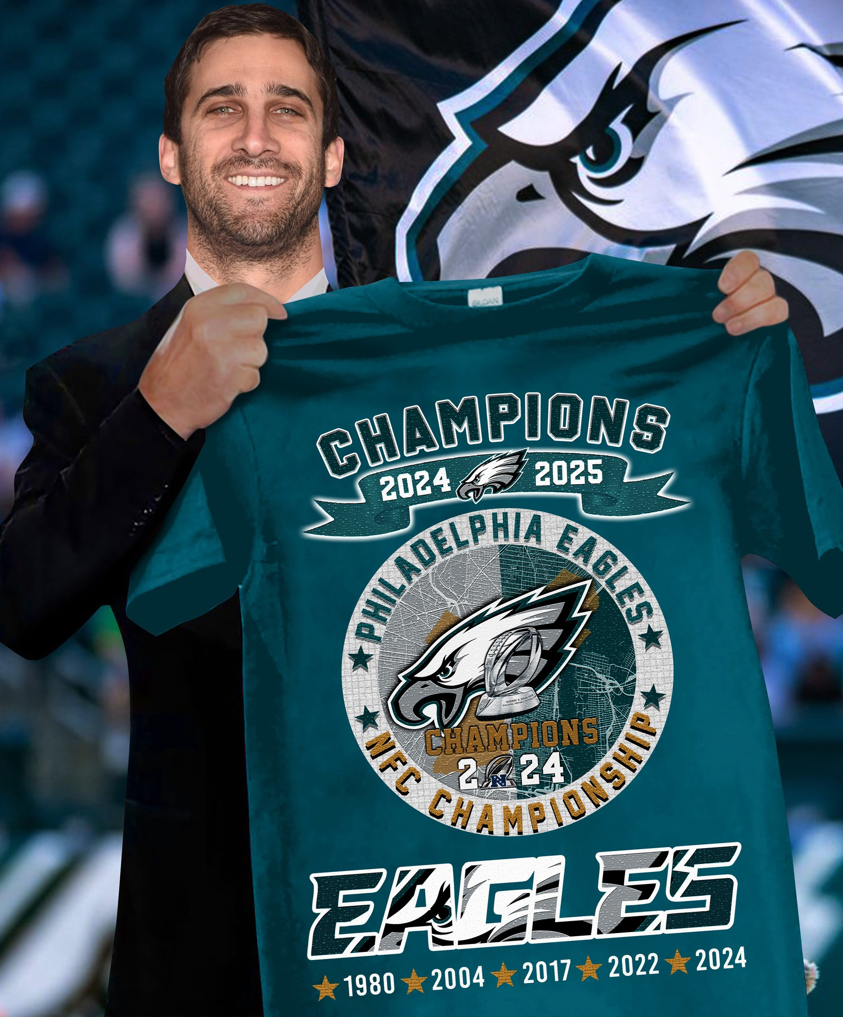 Philadelphia Eagles NFC Champions 2024 2025 T-Shirt Gifts For Football Fans