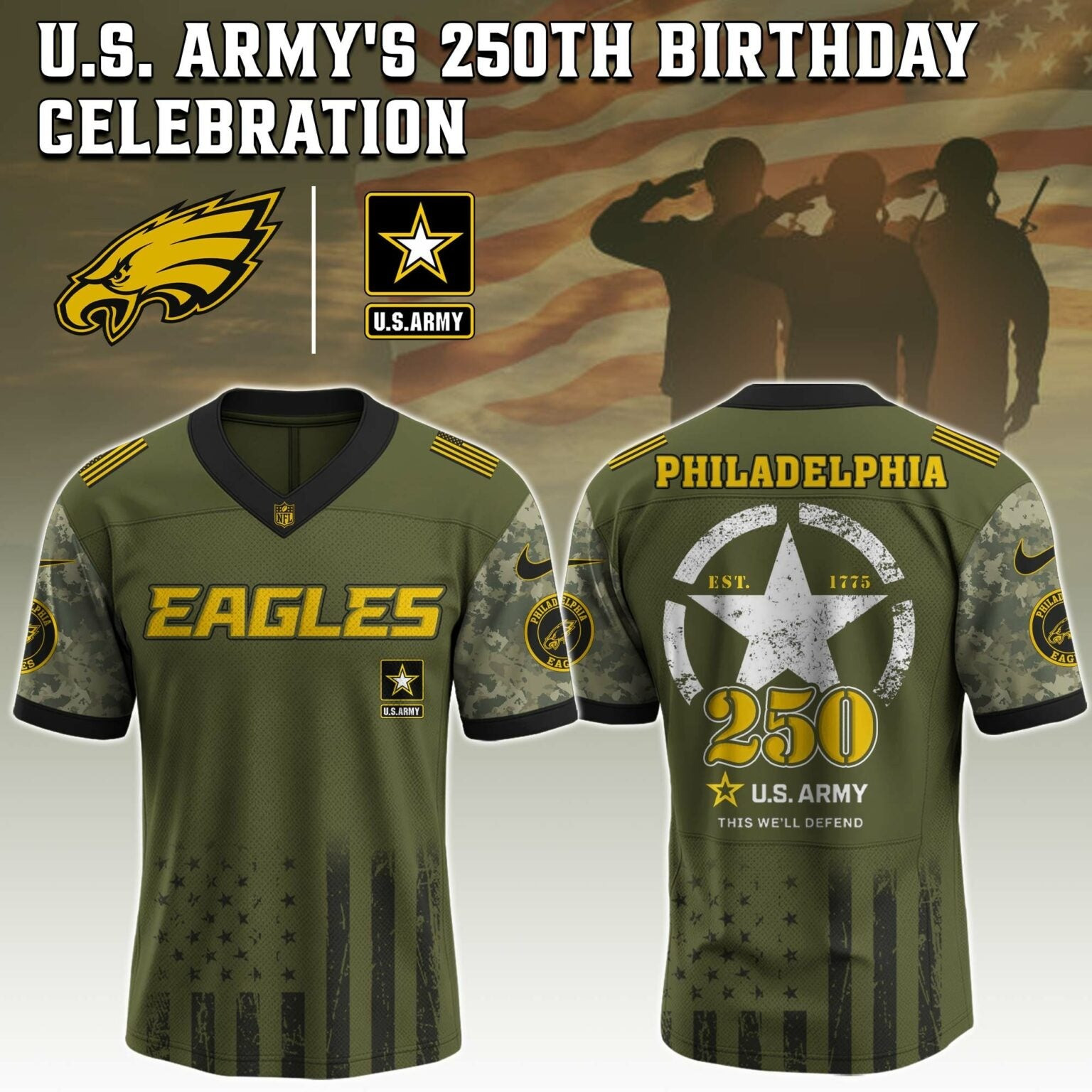 Philadelphia Eagles NFL x 250 US ARMY Jersey Gifts For Football Fan
