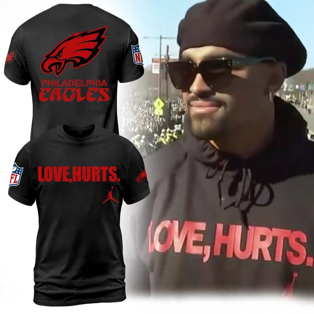 Philadelphia Eagles NFL x Love Hurts 2025 Champions Black T-Shirt Gifts For Football Lovers