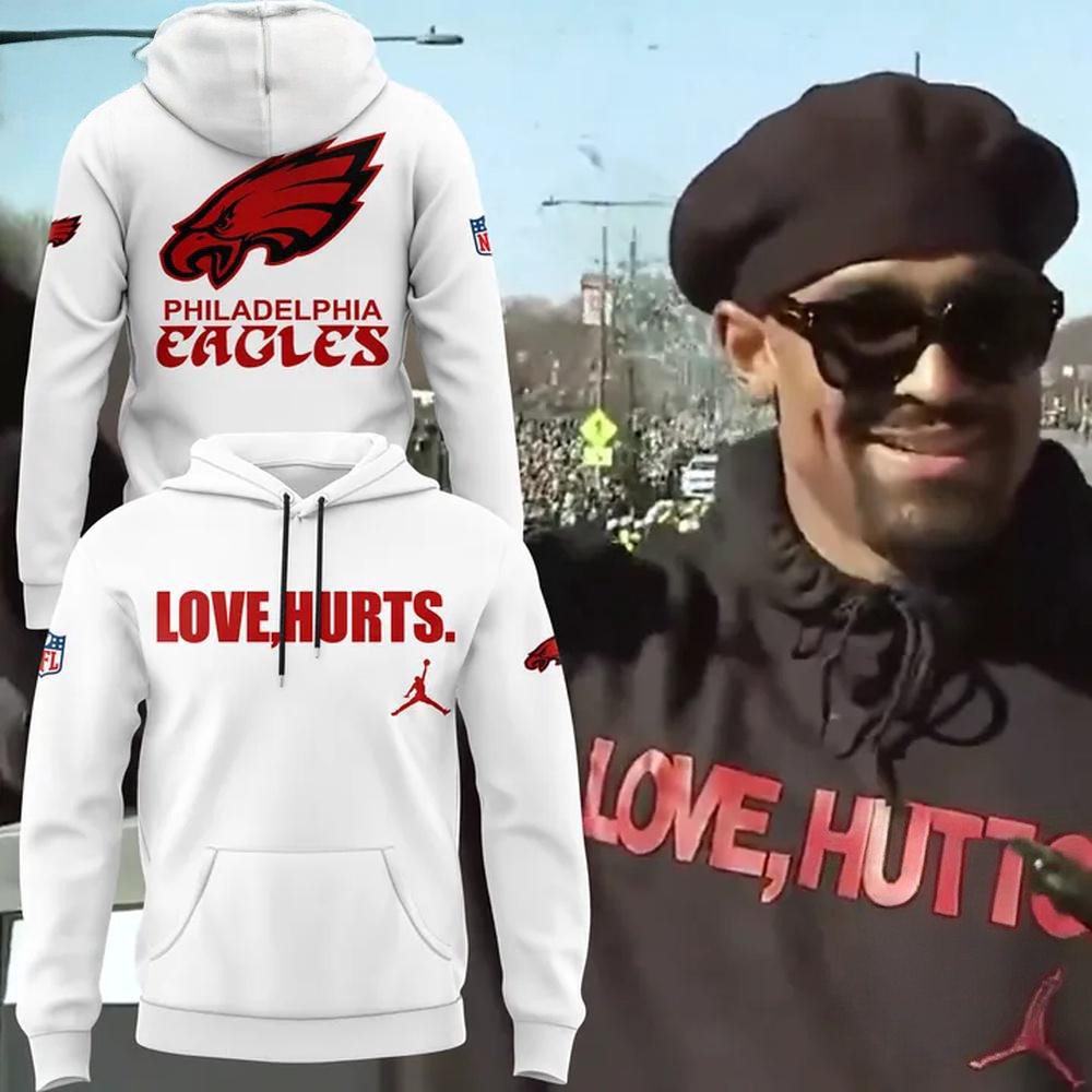 Philadelphia Eagles NFL x Love Hurts 2025 Champions New 3D White Hoodie Football Fan Gifts
