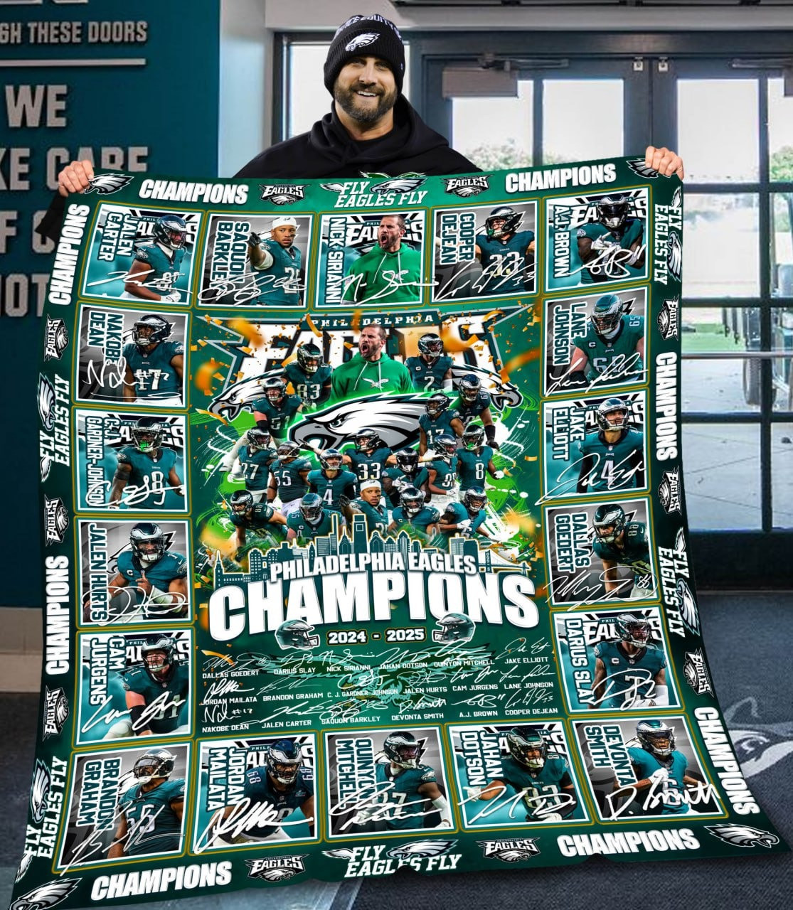 Philadelphia Eagles Super Bowl Champions 2025 Fleece Blanket Merch Gifts For Eagles Fans