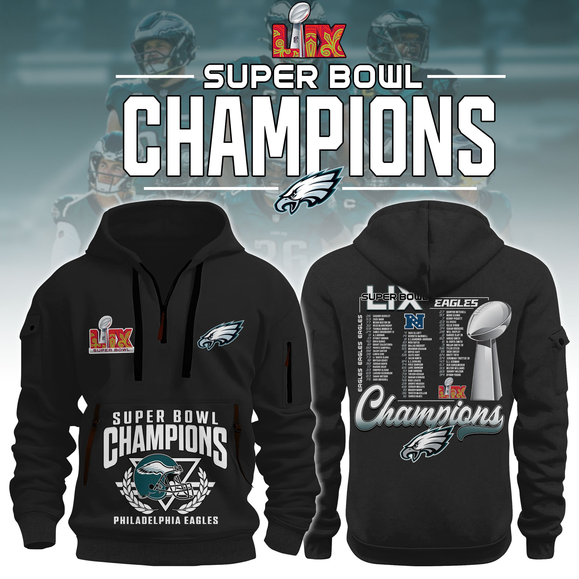 Philadelphia Eagles Super Bowl Champions Half Zipper Hoodie Philly Eagles Fan Apparel Gift