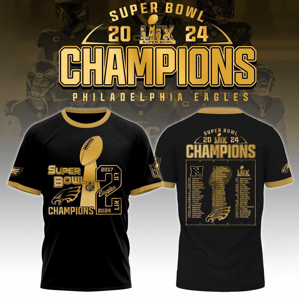 Philadelphia Eagles Super Bowl LIX Champions Golden Shirt Football Fan Gifts