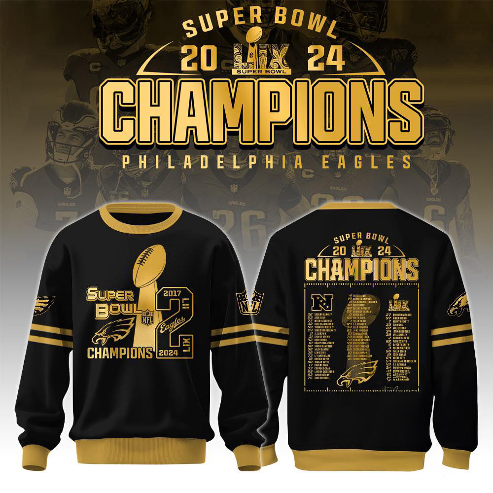 Philadelphia Eagles Super Bowl LIX Champions Golden Sweatshirt Football Fan Gifts