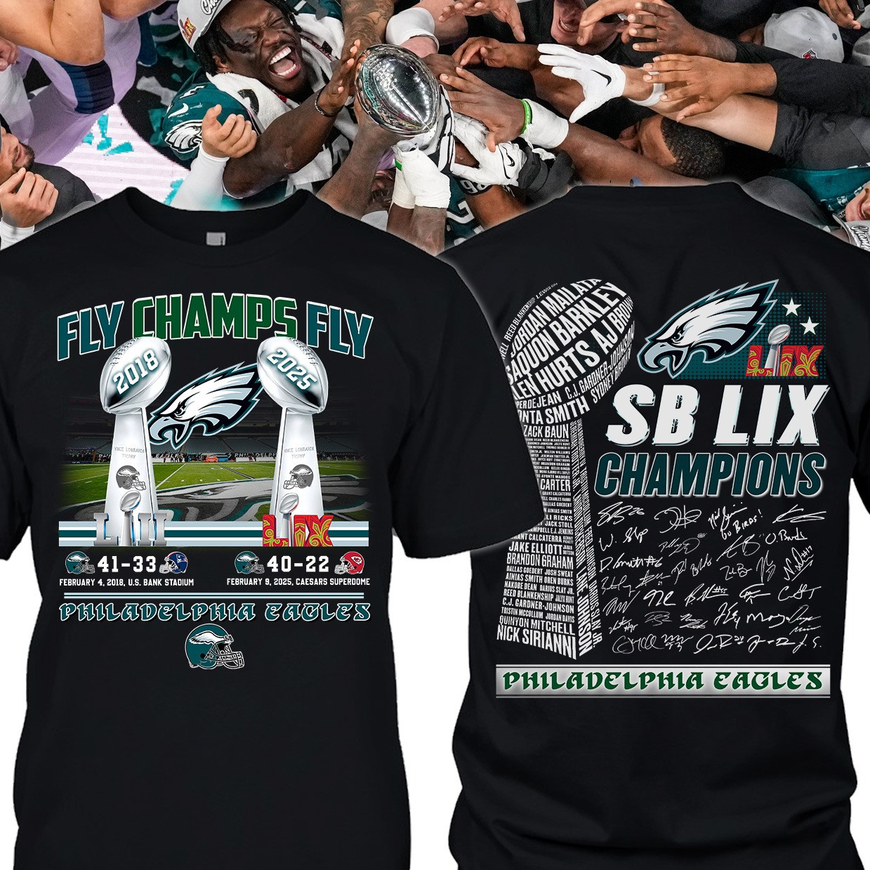 Philadelphia Eagles Super Bowl LIX Champions T-Shirt Fly Eagles Championship Merch For Fan