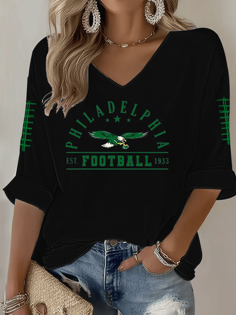 Philadelphia Football Game Day Long Sleeve V-Neck T-Shirt Eagles Super Bowl Merch Mom Gifts Philadelphia Football Game Day Long Sleeve V-Neck T-Shirt Eagles Super Bowl Merch Mom Gifts