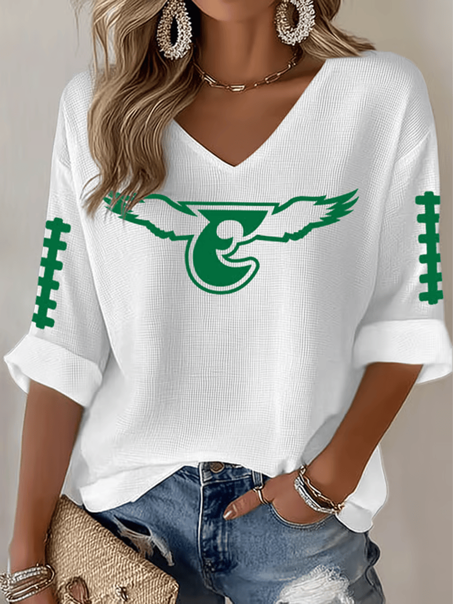 Philadelphia Football Super Bowl Long Sleeve V-Neck T-Shirt Eagles Merch PE Pride Shirt Womens