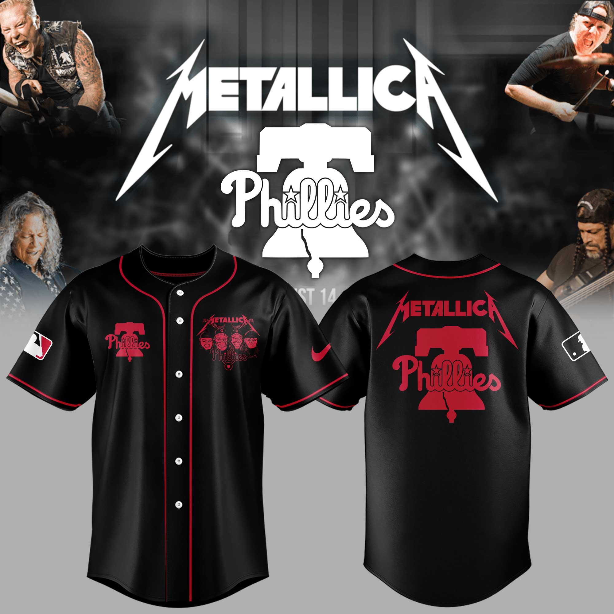 Philadelphia Phillies Baseball Metallica Night Jersey Gift For Baseball Lover
