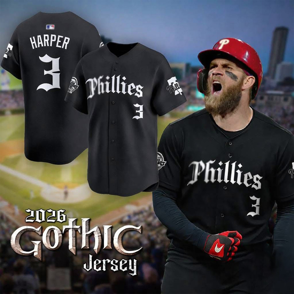 Philadelphia Phillies Bryce Harper 2026 Gothic Jersey Philadelphia Phillies Fan Merch Baseball Gear