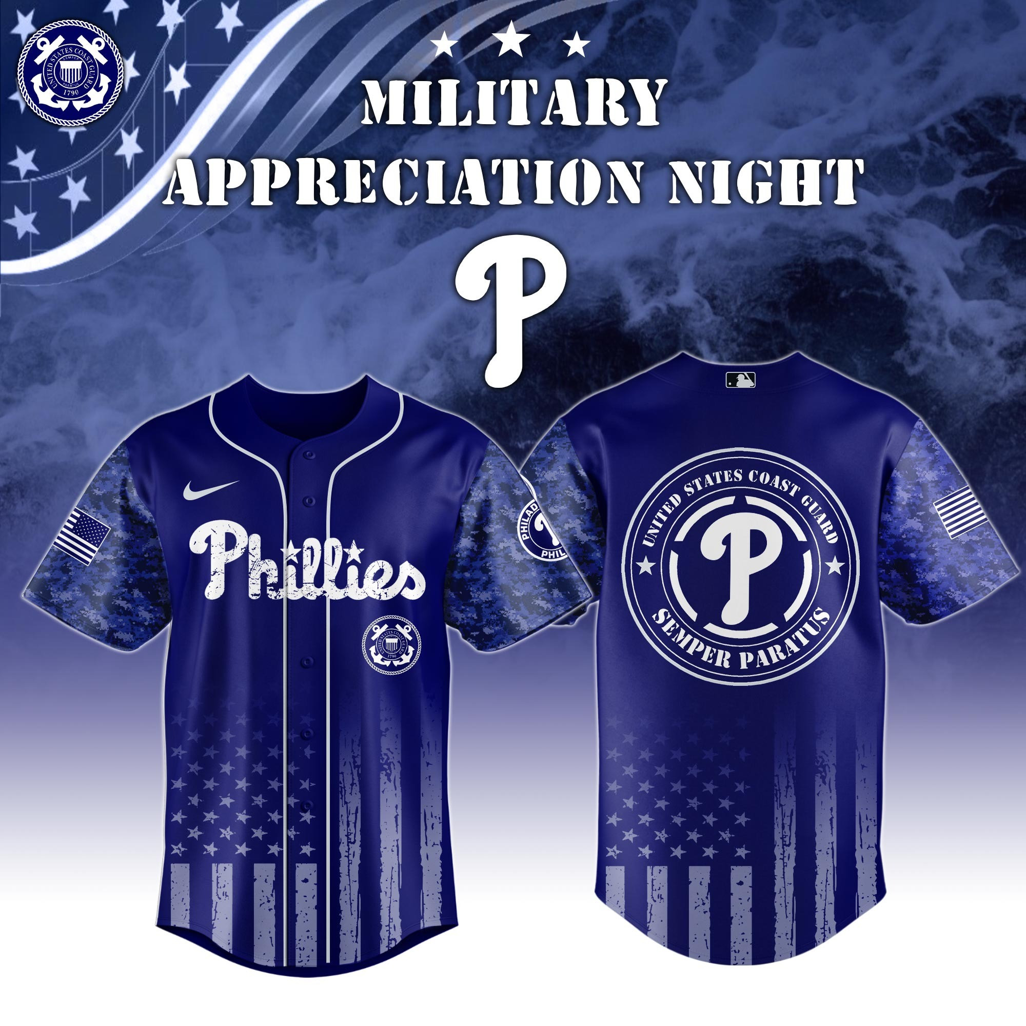 Philadelphia Phillies MLB x United States Coast Guard Military Appreciation Night Jersey Men's