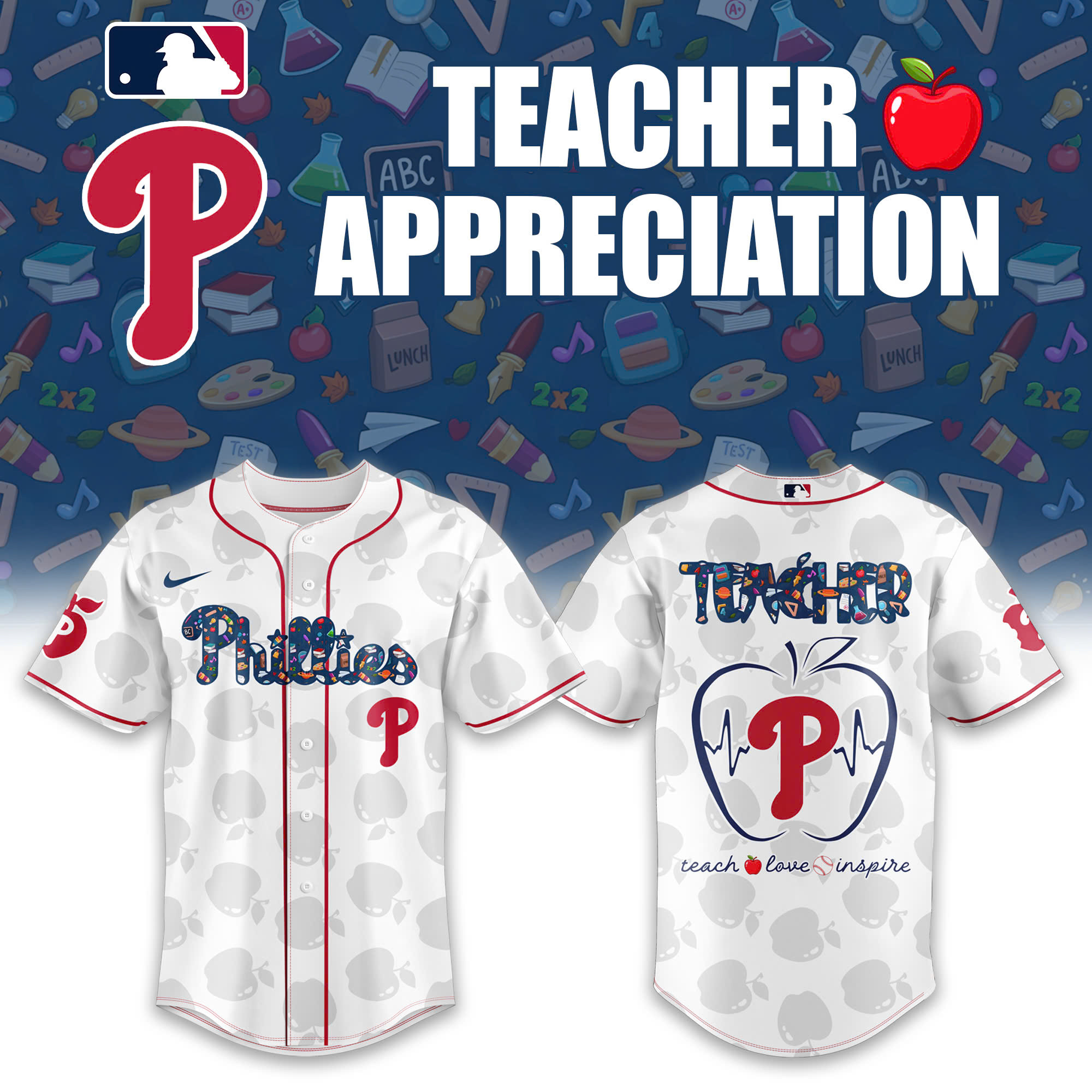 Philadelphia Phillies TEACHER APPRECIATION Baseball Jersey Cool Baseball Gifts
