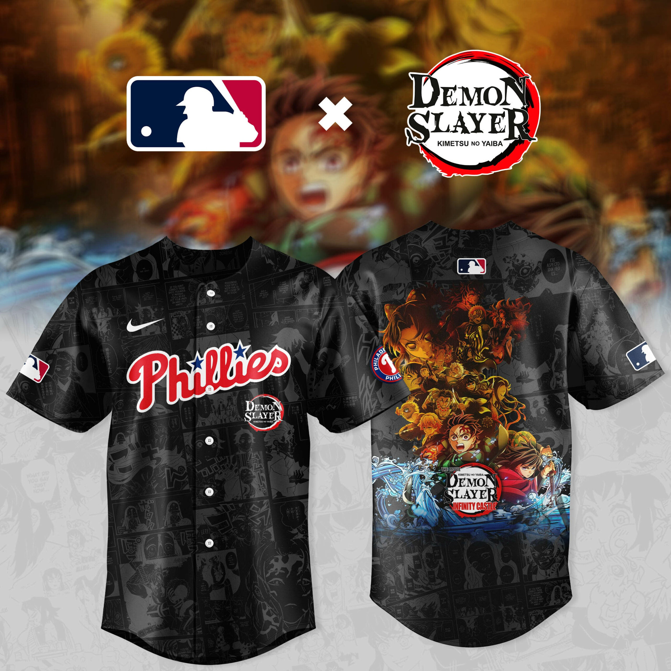 Philadelphia Phillies x Demon Slayer Kimetsu No Yaiba Jersey Baseball Gifts For MAGA Fans