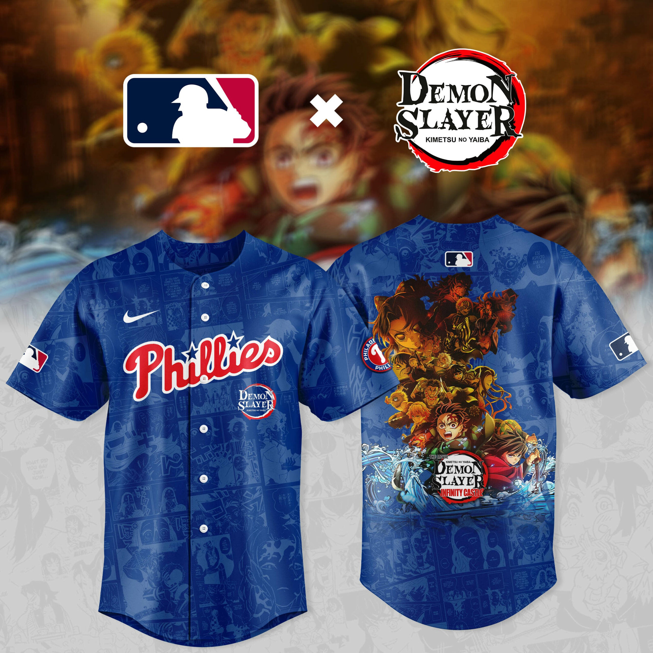 Philadelphia Phillies x Demon Slayer Kimetsu No Yaiba Jersey MLB Merch Gifts For MAGA Fans