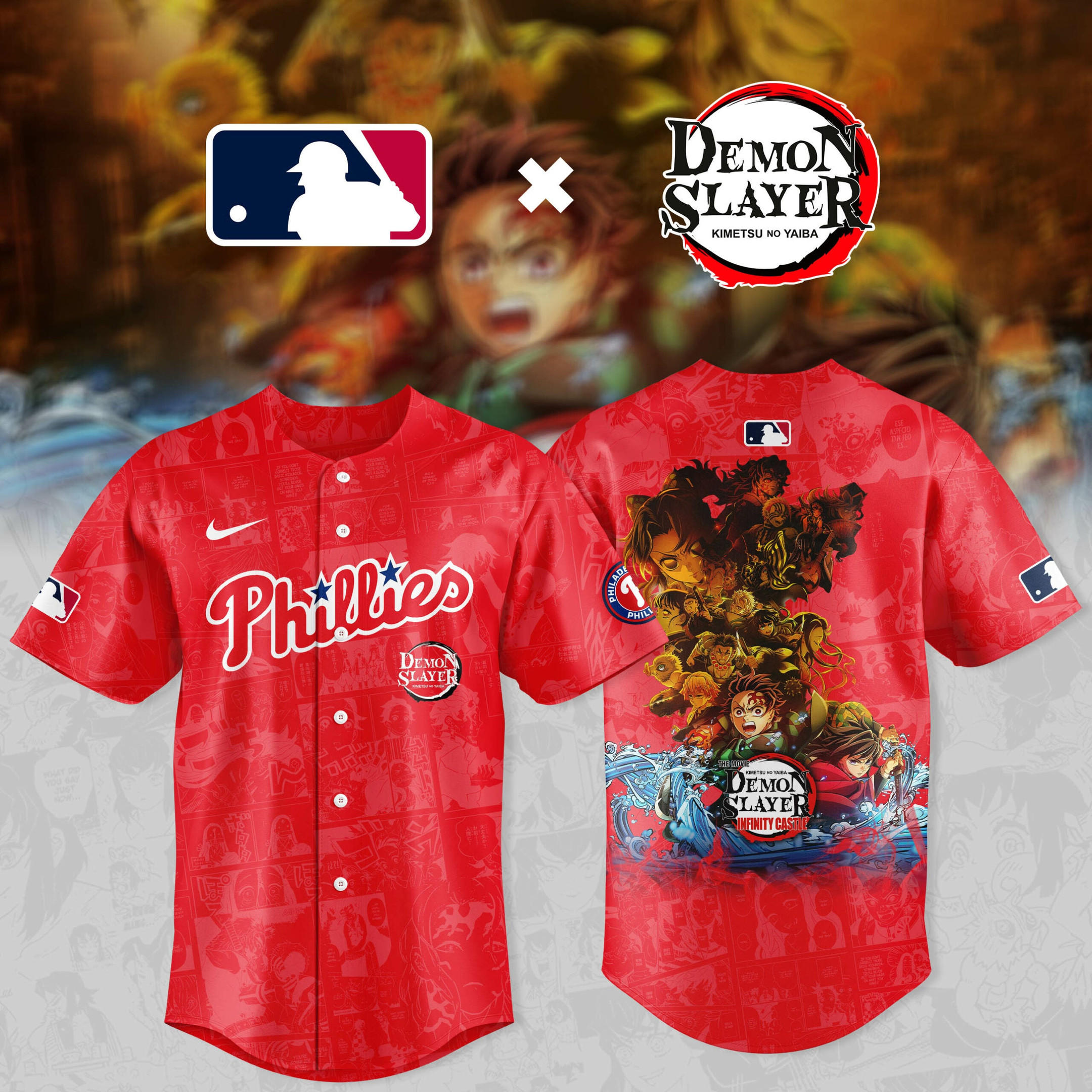 Philadelphia Phillies x Demon Slayer Kimetsu No Yaiba Jersey MLB Merch Gifts For MAGA Lovers