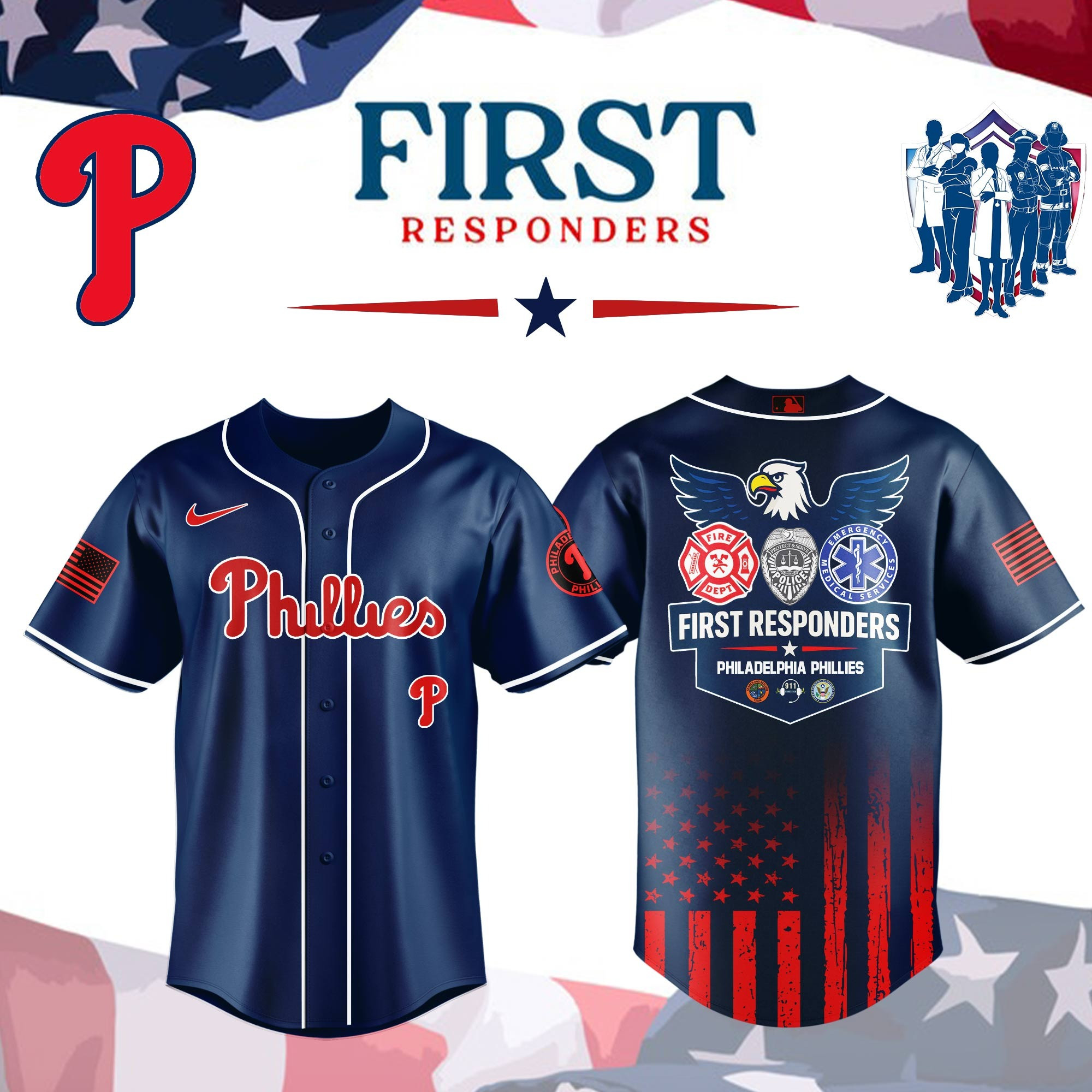 Philadelphia Phillies x First Responders Night Jersey Best Gifts For Baseball Fans