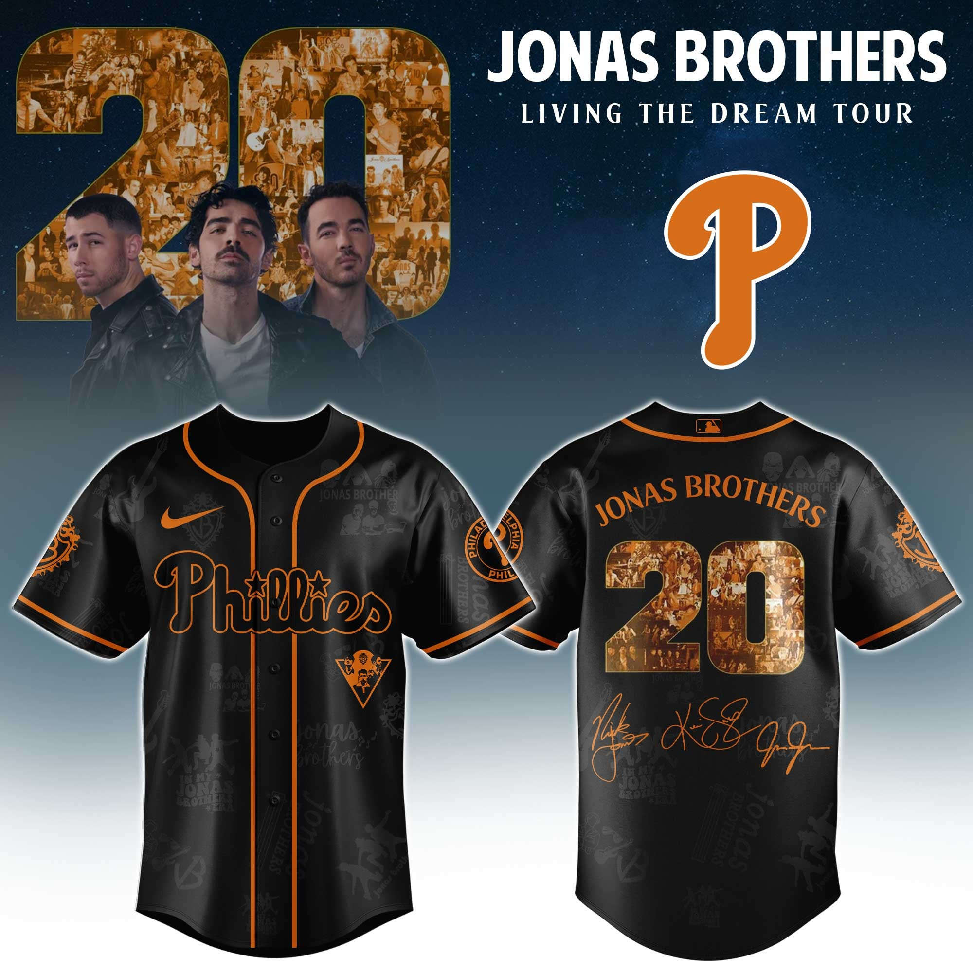 Philadelphia Phillies X Jonas Brothers 20 Tour 2025 Jersey MLB Merch Baseball Gifts For Fans