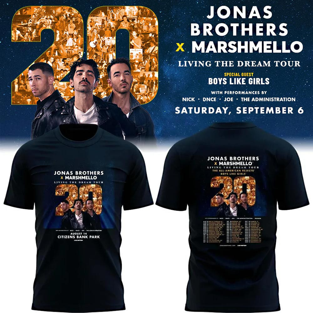 Philadelphia Phillies x Jonas Brothers x Marshmello Living The Dream Tour 2025 T-Shirt Gift For Concert Lover