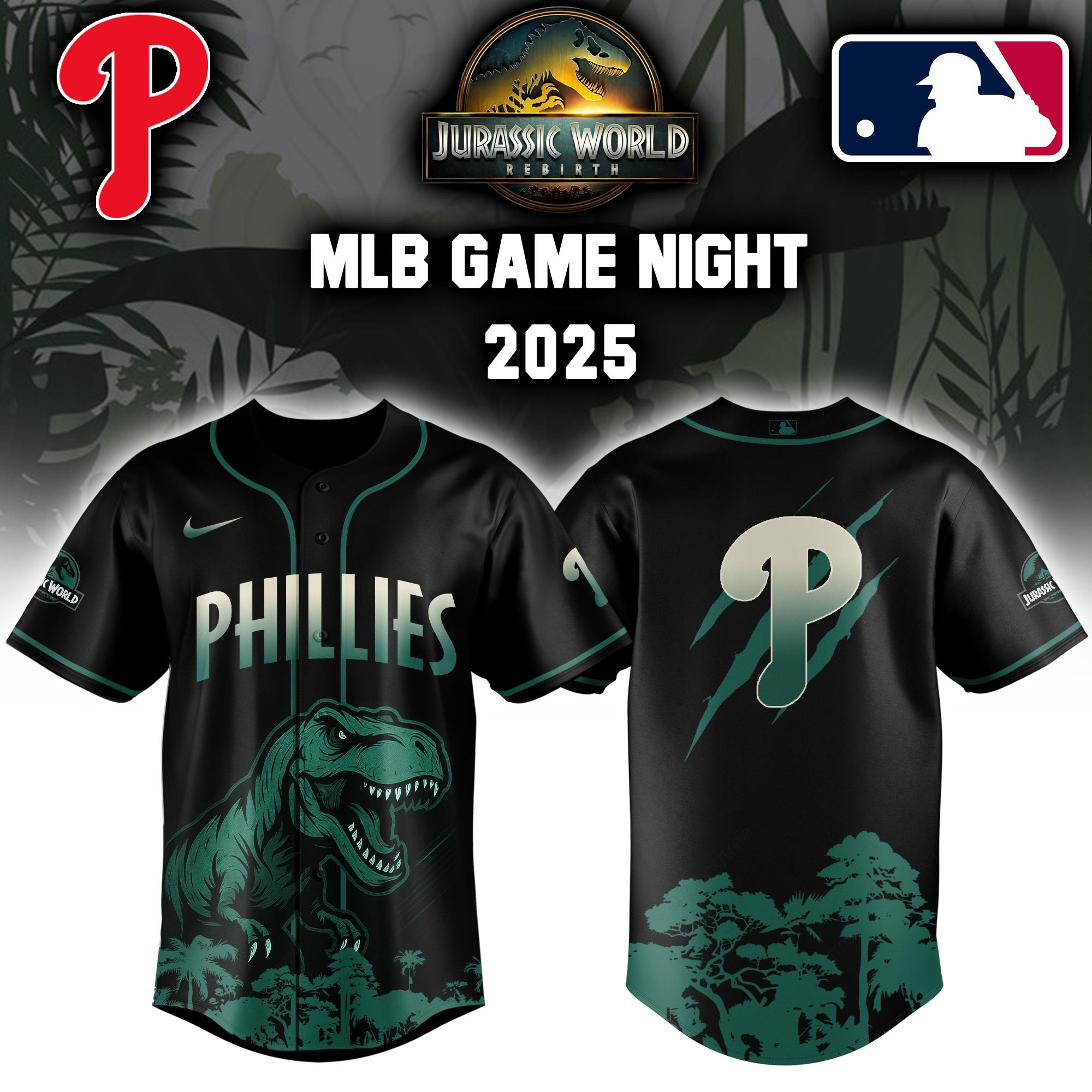 Philadelphia Phillies x Jurassic World Baseball Jersey Baseball Lover Gift Ideas