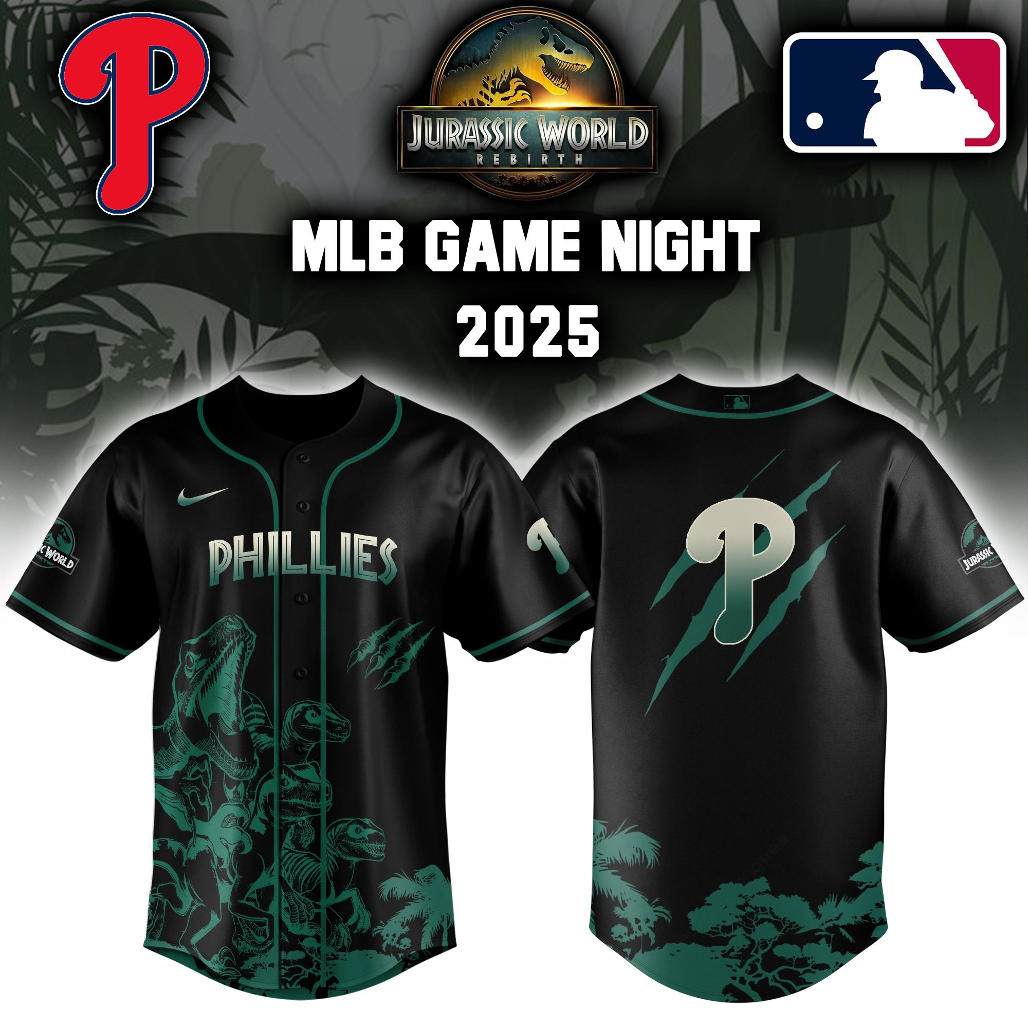 Philadelphia Phillies x Jurassic World Baseball Jersey Presents For Baseball Lovers