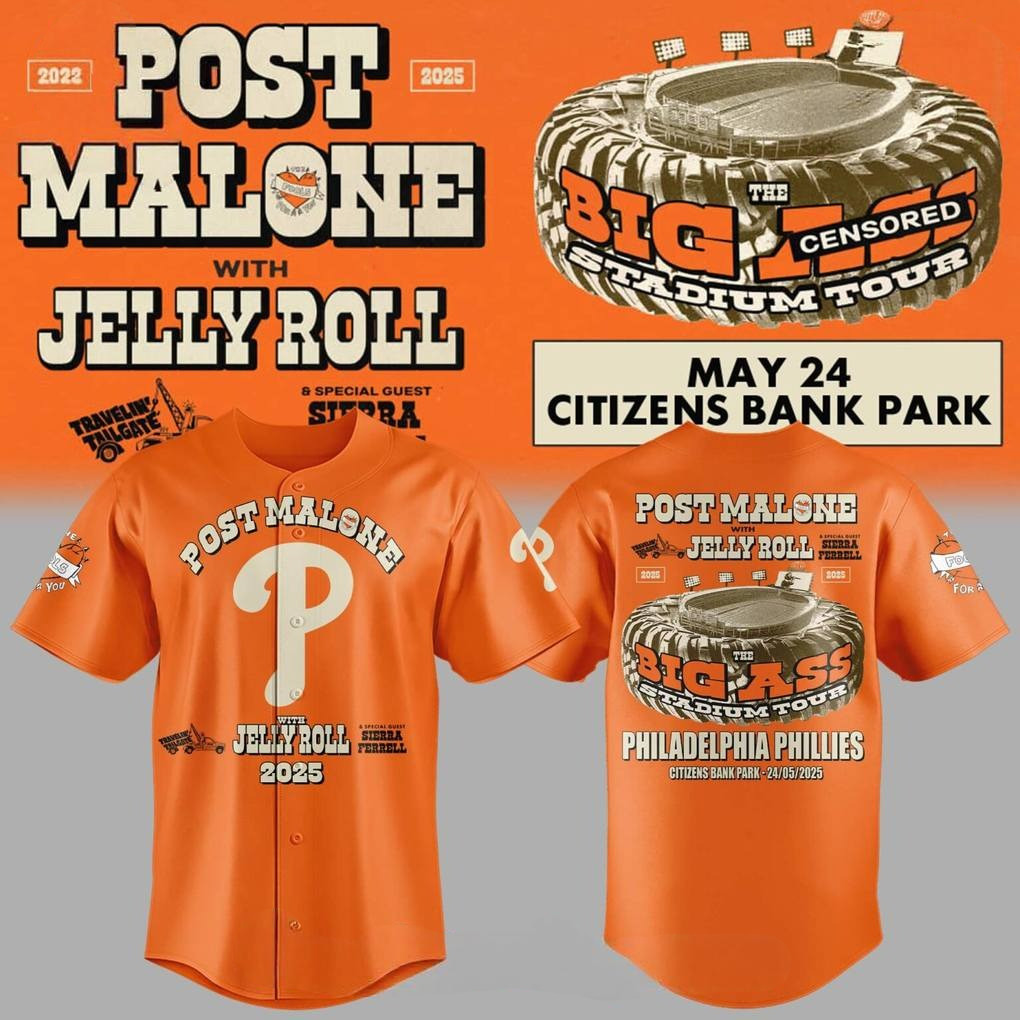 Philadelphia Phillies x Post Malone with Jelly Roll Big Ass Tour Special Baseball Jersey