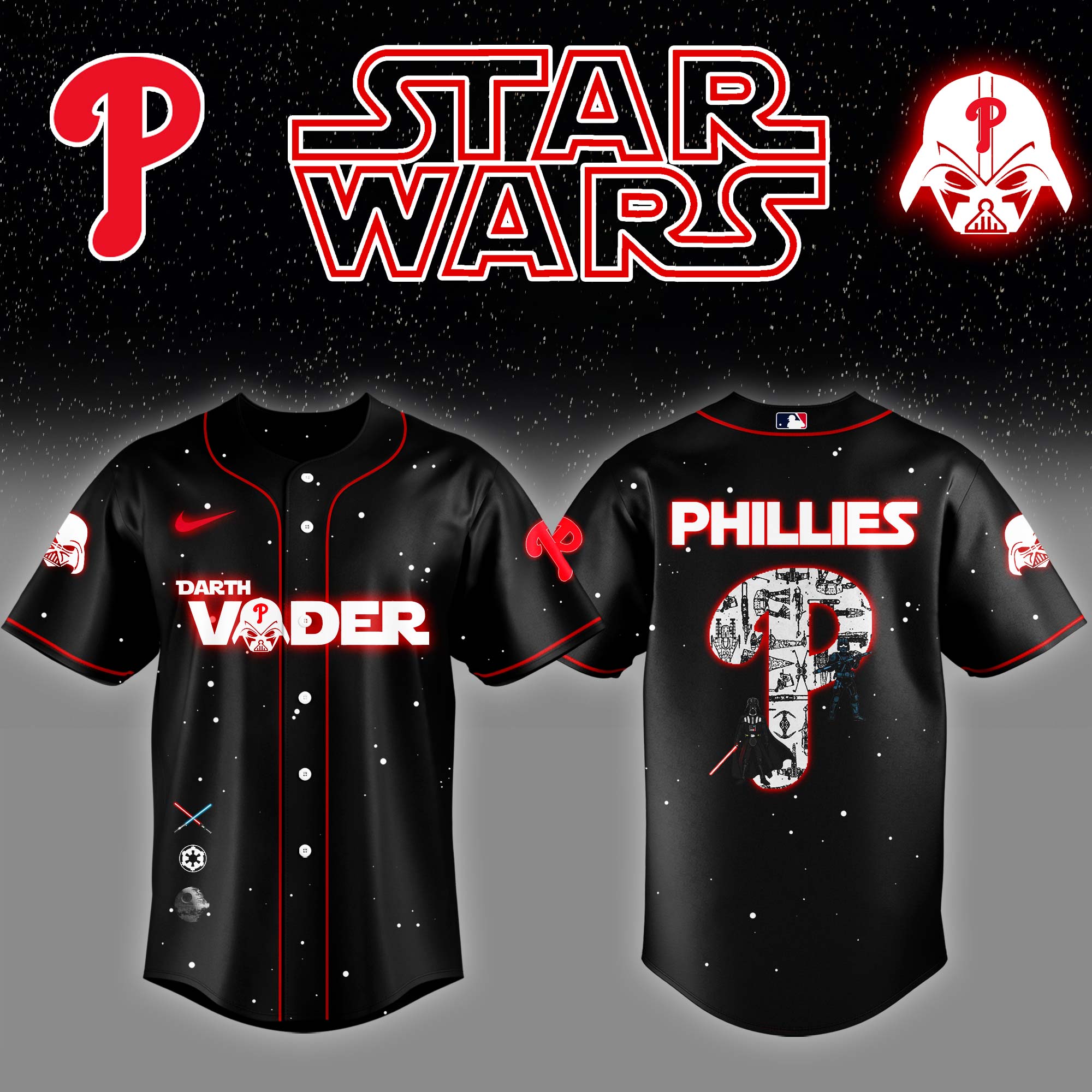 Philadelphia Phillies x Stars Wars Darth Vader Night Baseball Jersey Unique Baseball Gifts