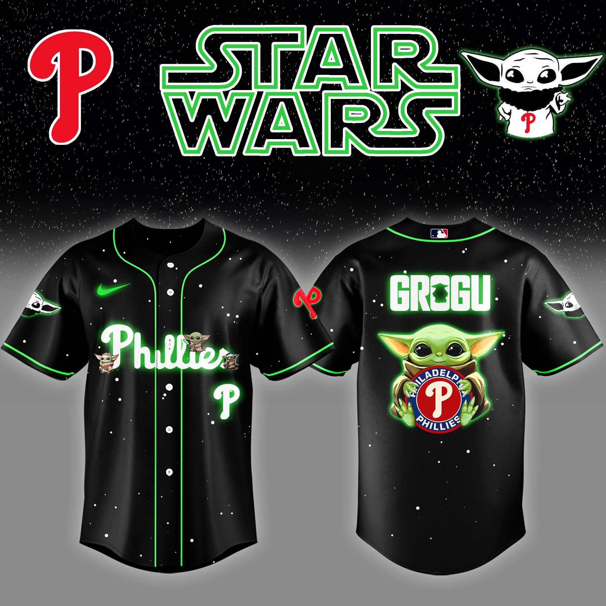Philadelphia Phillies x Stars Wars Grogu Night Baseball Jersey Gifts For Baseball Fans