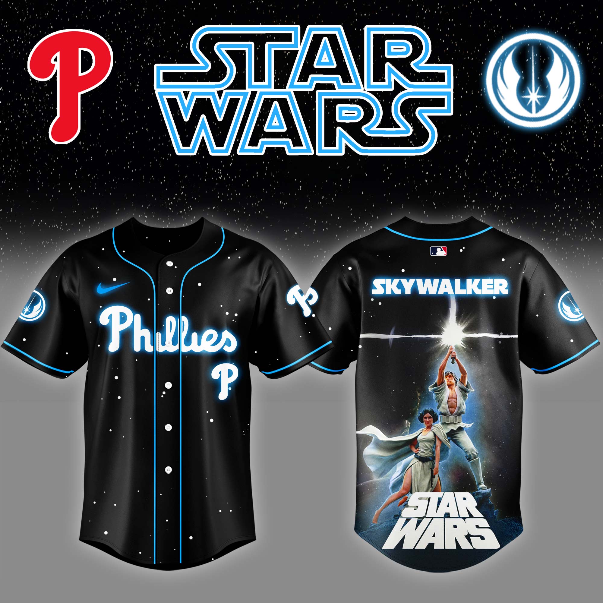 Philadelphia Phillies x Stars Wars Luke Skywalker Game Night Baseball Jersey Gift Ideas For Baseball Players