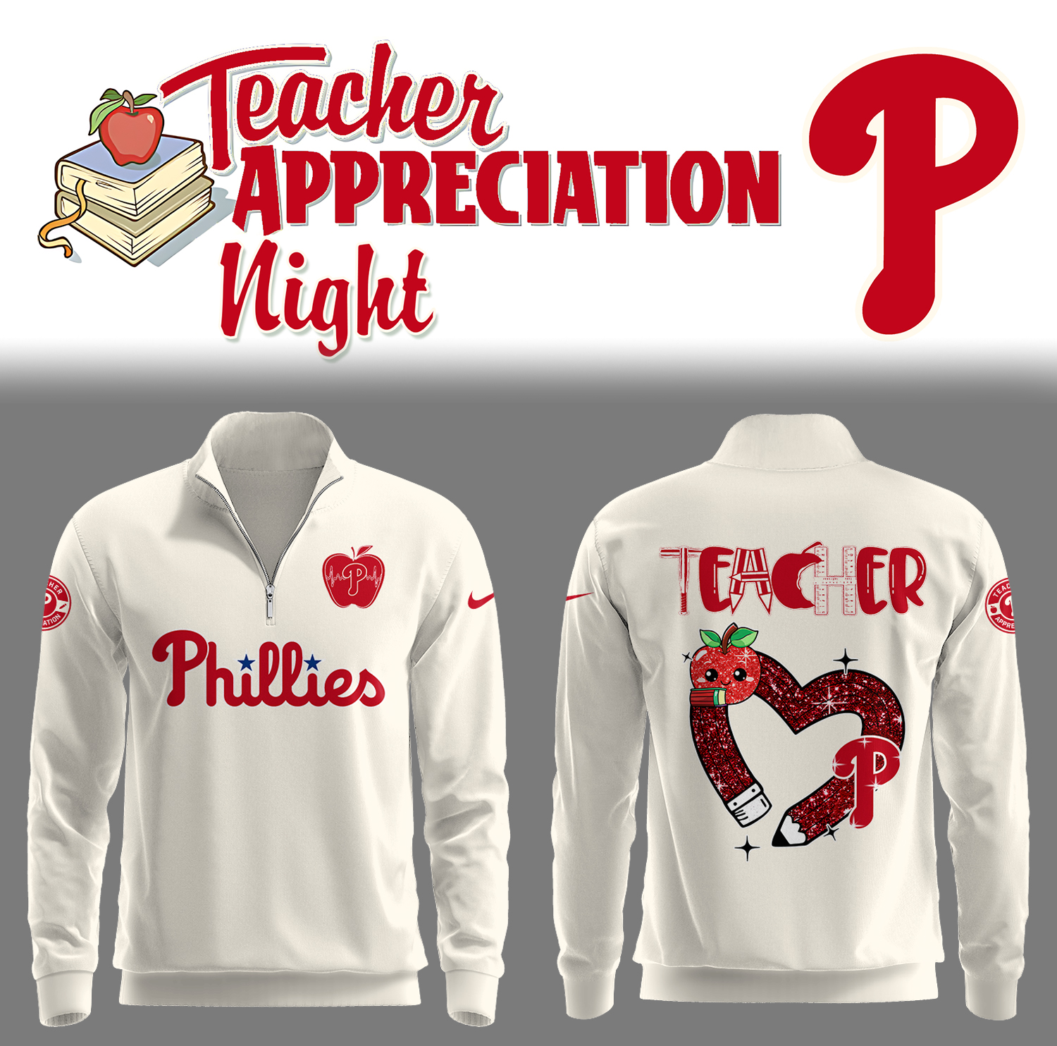 Philadelphia Phillies x Teacher Appreciation Night Zipper Sweatshirt Baseball Father's Day Gifts