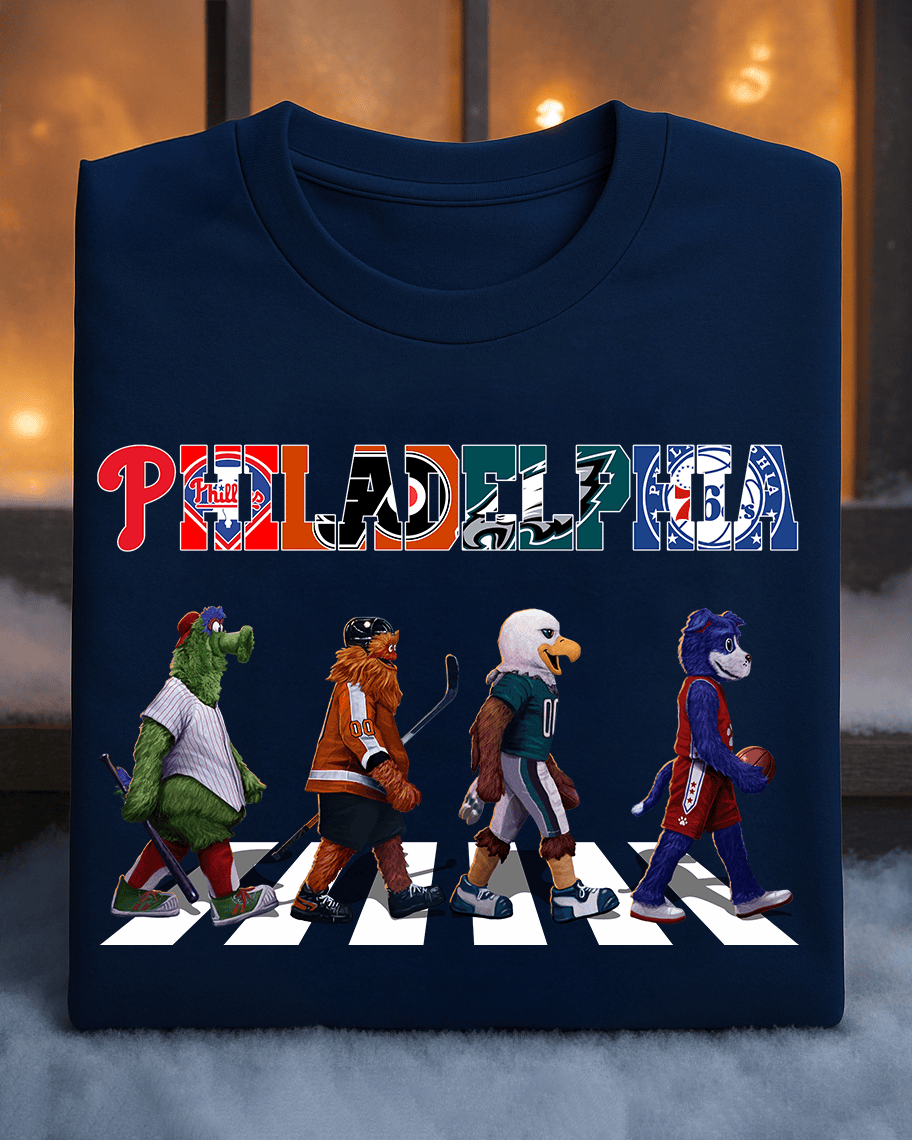 Philadelphia Sports Mascots Walking T-Shirt On Abbey Road Clothes Gift For Team Mom