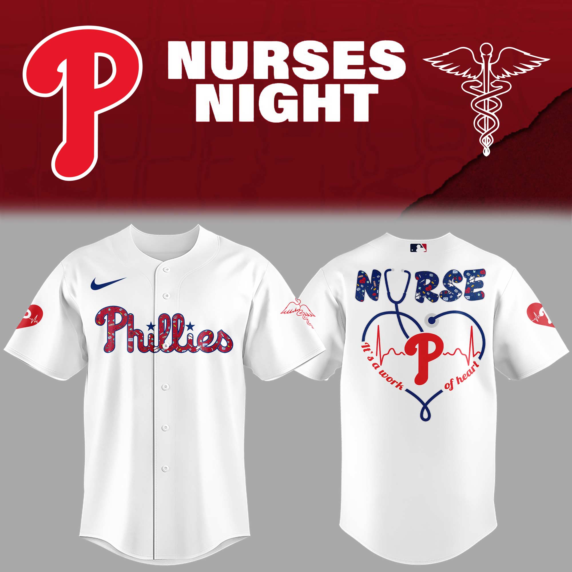 Phillies Baseball Nurses Night White Jersey Gifts For Baseball Players Gift For Baseball Lover