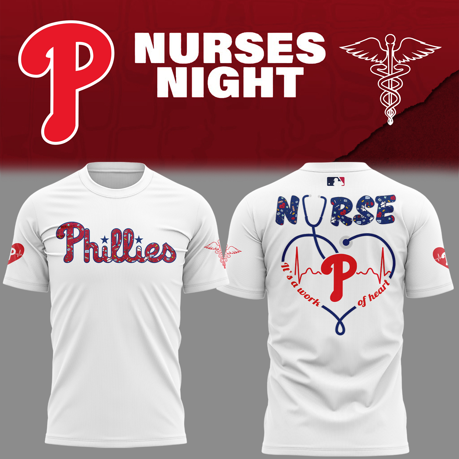 Phillies Baseball Nurses Night White T-Shirt Gifts For Baseball Players Baseball Father's Day Gifts