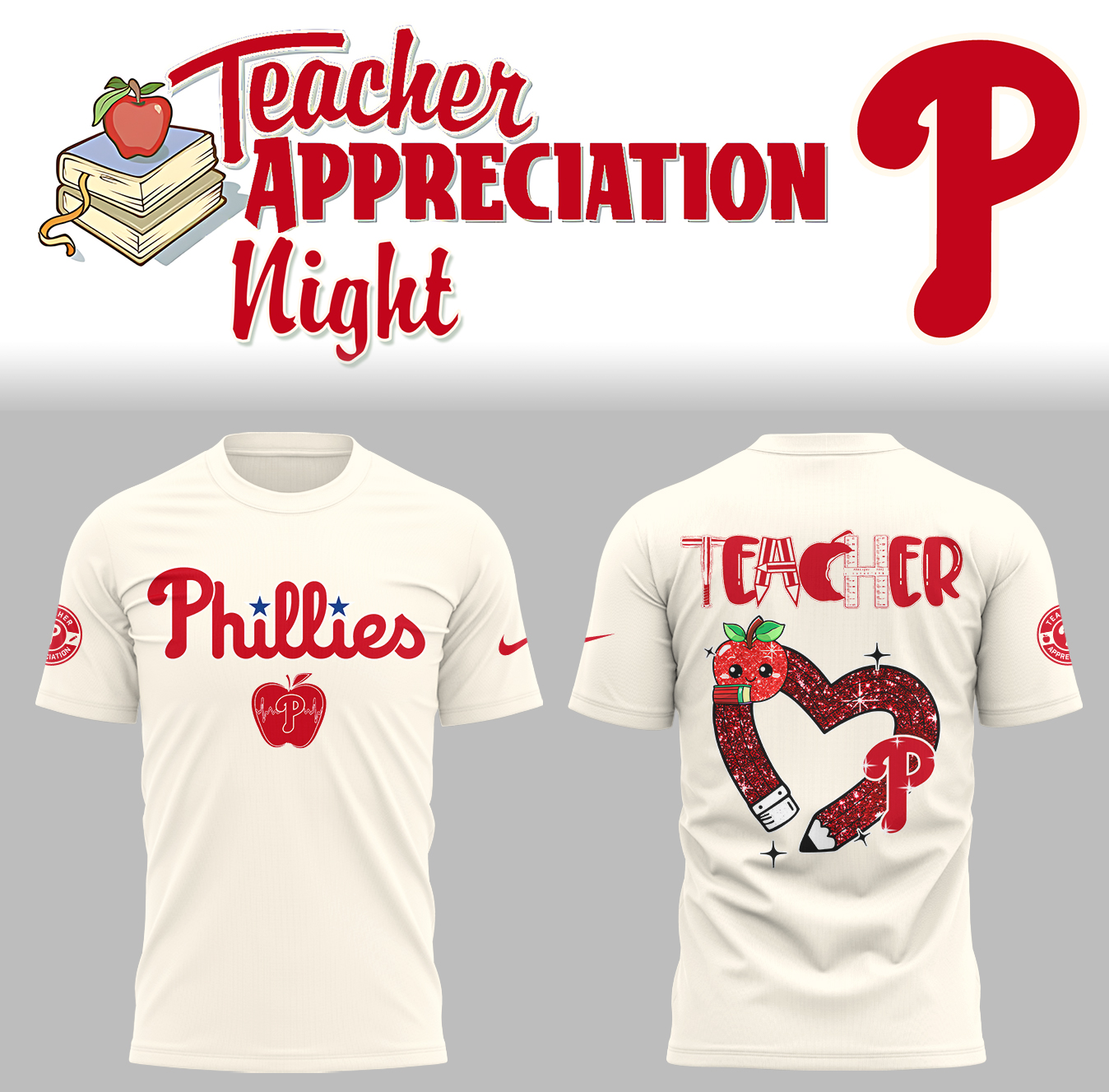 Phillies x Teacher Appreciation Night T-Shirt Gifts For Baseball Players Gift For Baseball Lover