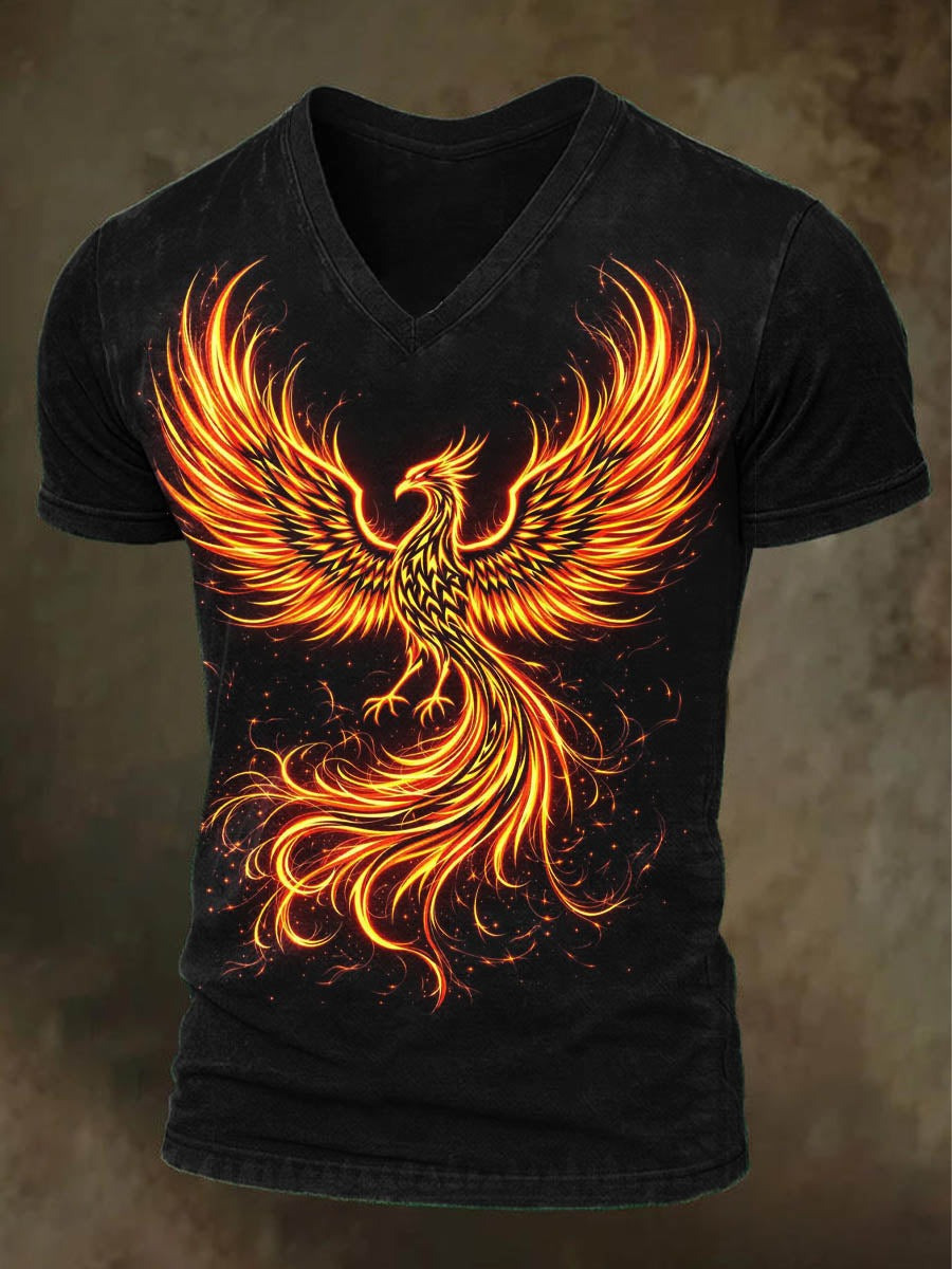 Phoenix Fire V-Neck Shirt Mythical Bird Flame Phoenix Rising Fantasy Shirt Gifts For Men