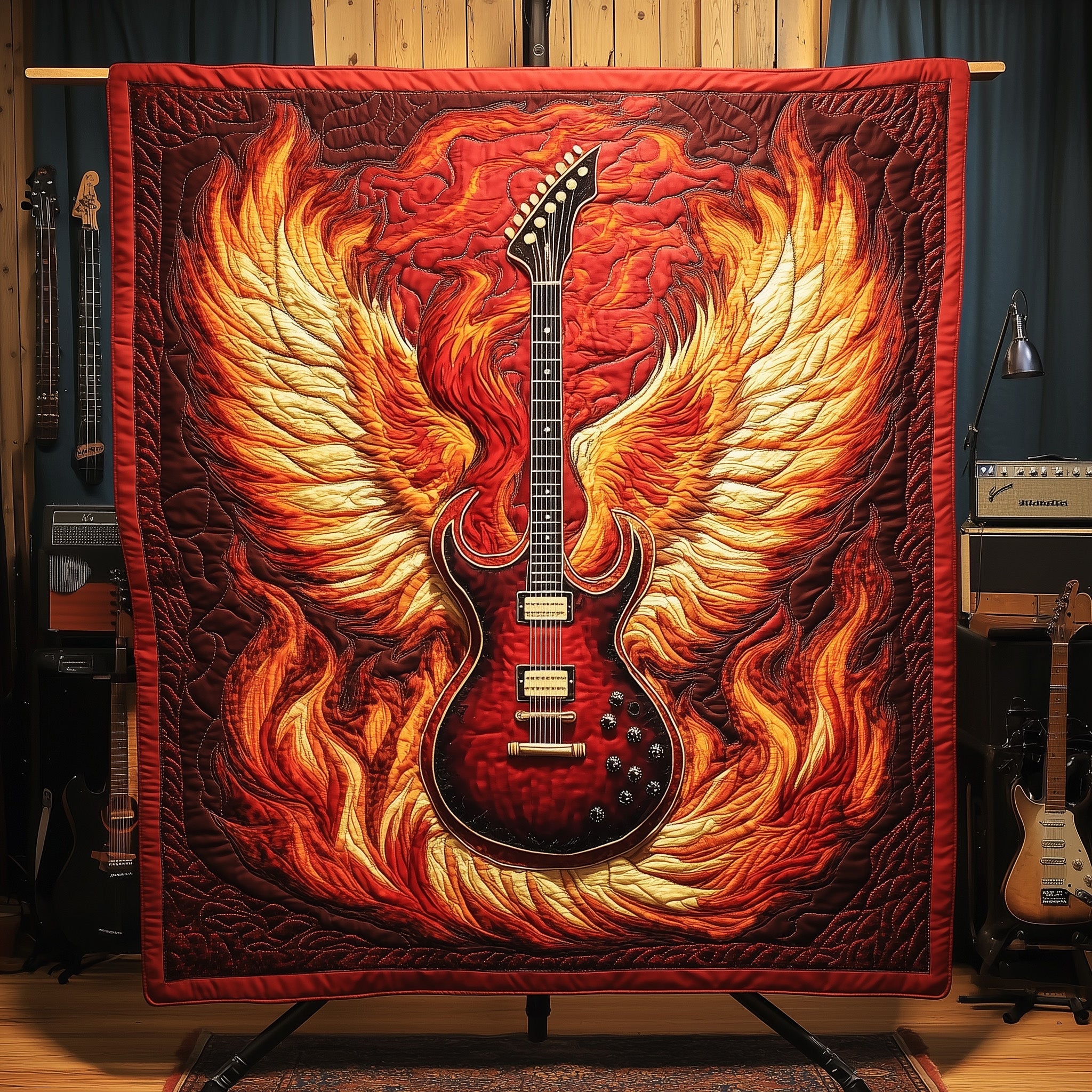 Phoenix Guitar Quilted Blanket Cute Soft BlanketGifts For Guitar Lovers