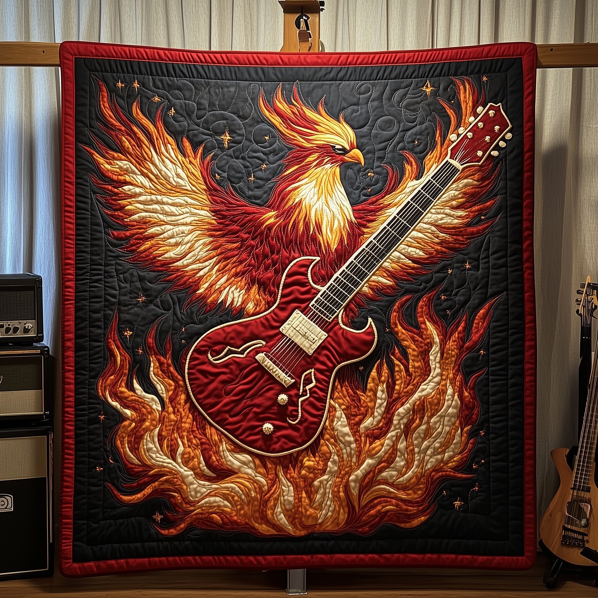 Phoenix Guitar Quilted Blanket Cute Soft BlanketSecret Santa Gifts For Guitarists