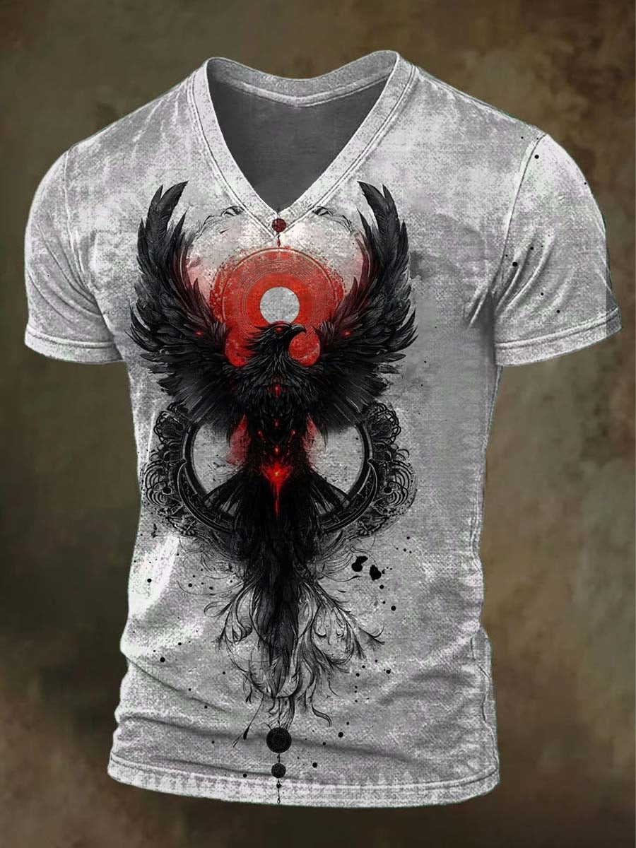 Phoenix Rising V-Neck Shirt Gothic Black Red Firebird Fantasy Graphic Tee Halloween Gifts For Him