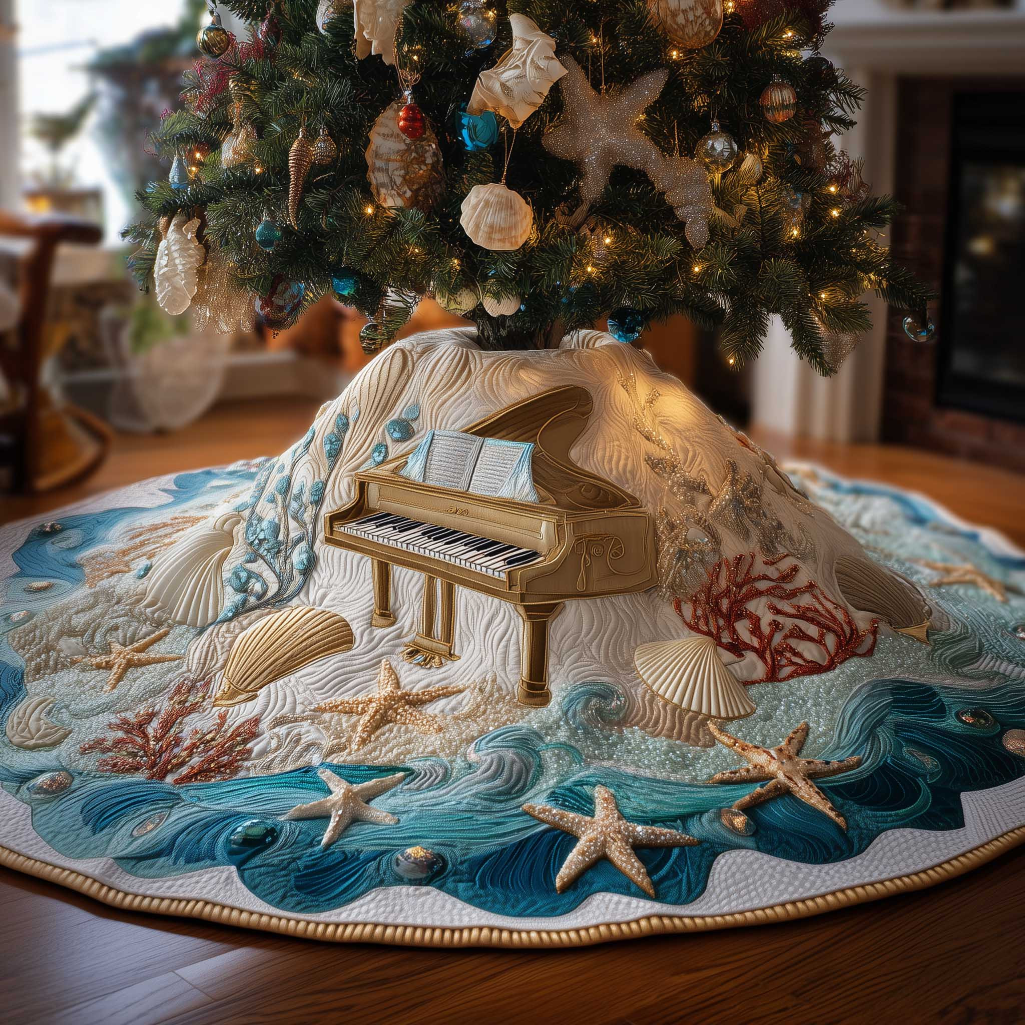 Piano Notes Quilted Tree Skirt Modern Interior Decor Cool Gifts For Music Lover