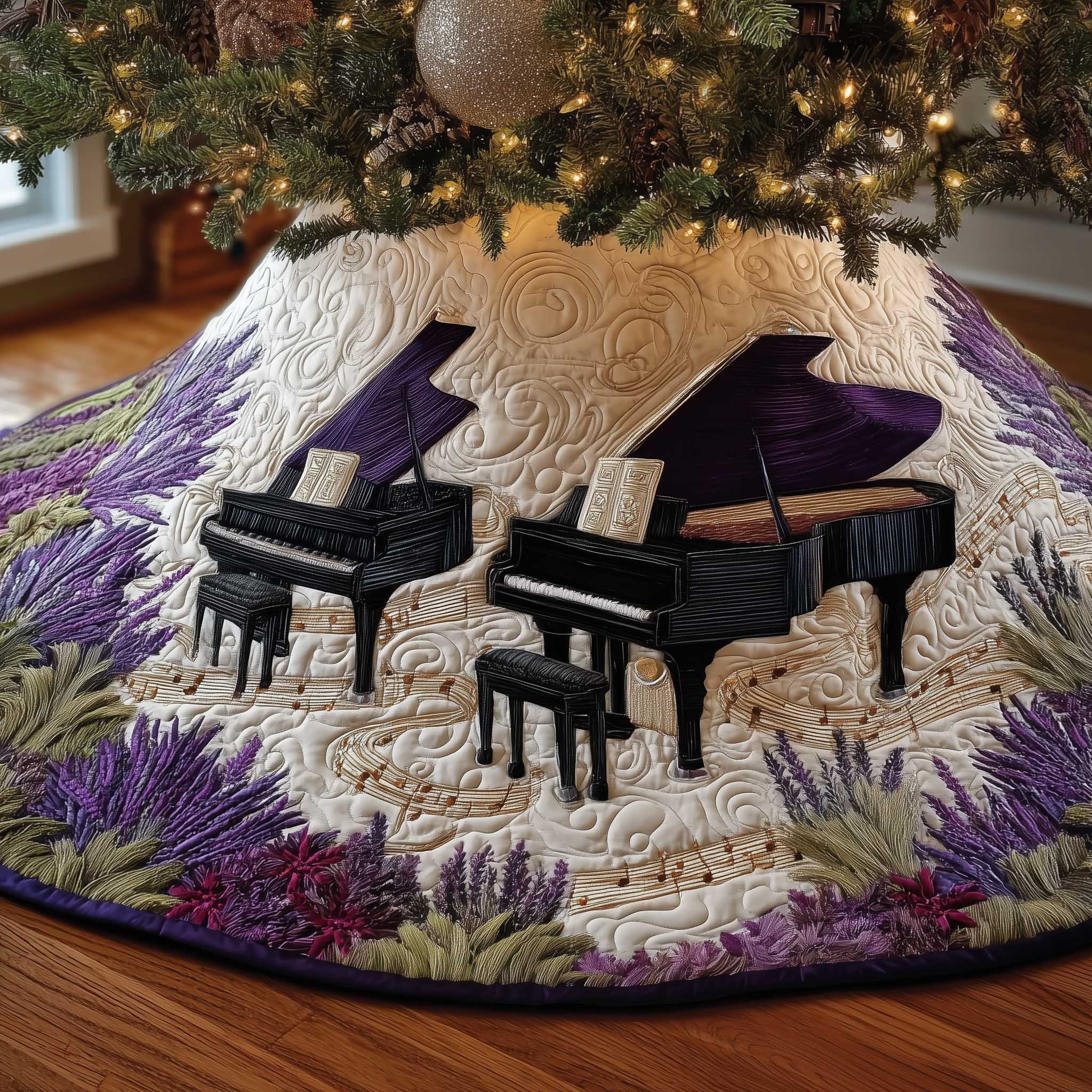 Piano Notes Quilted Tree Skirt Trending Home Decor 2025 Music Lover Presents