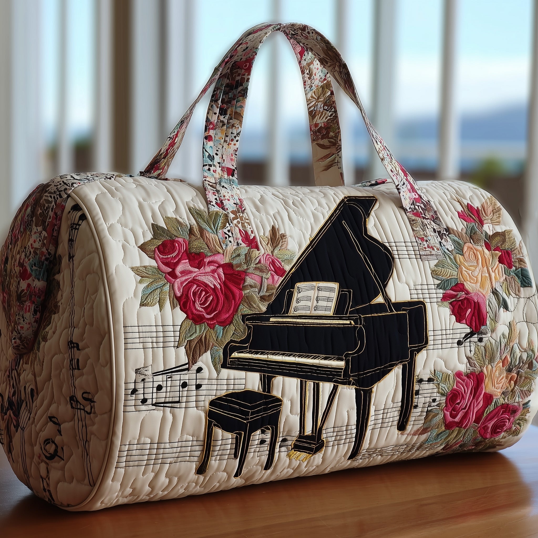 Piano Quilted Duffle Bag Organized Storage Pockets