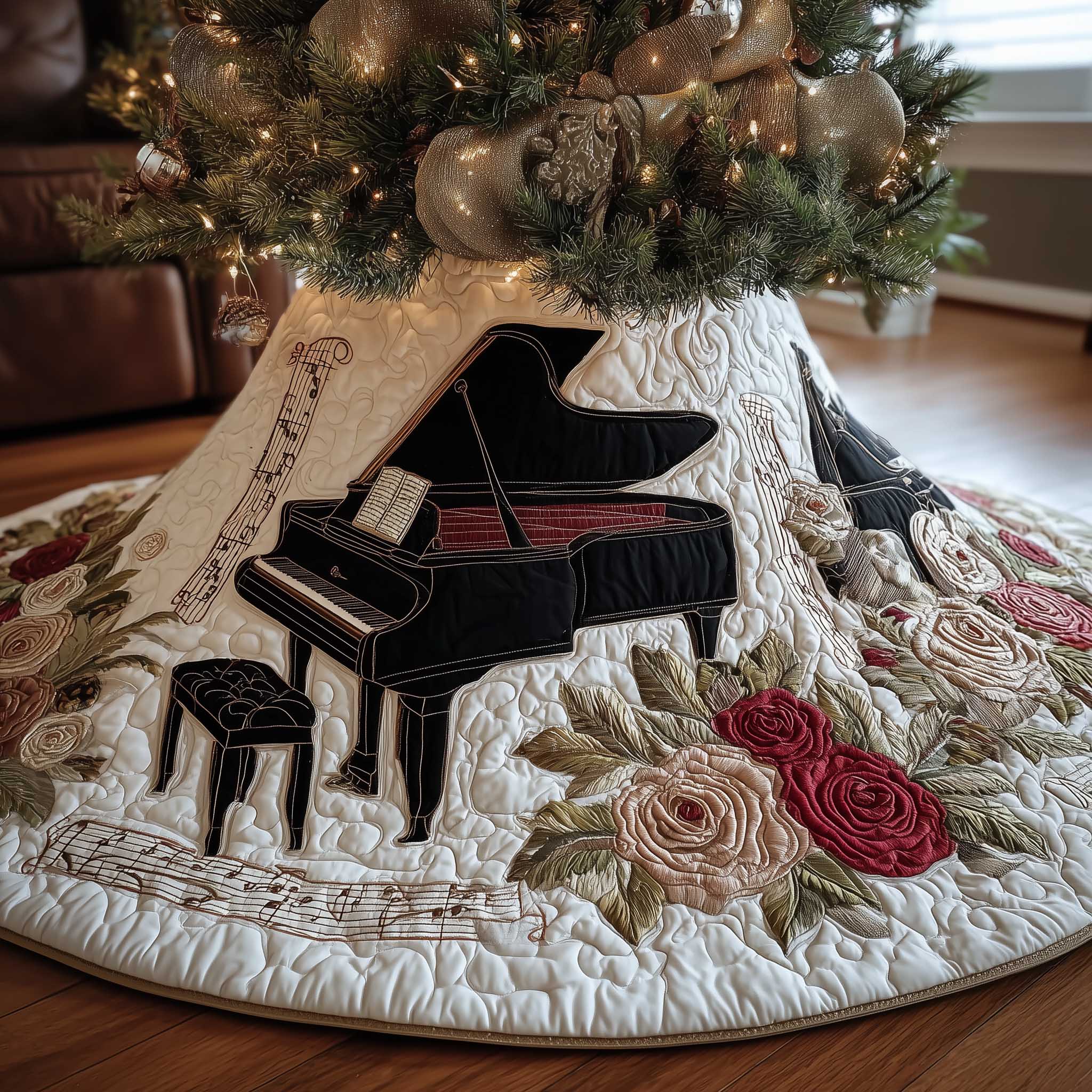Piano Quilted Tree Skirt Piano Themed Gifts For Music Lovers Xmas Tree Decoration