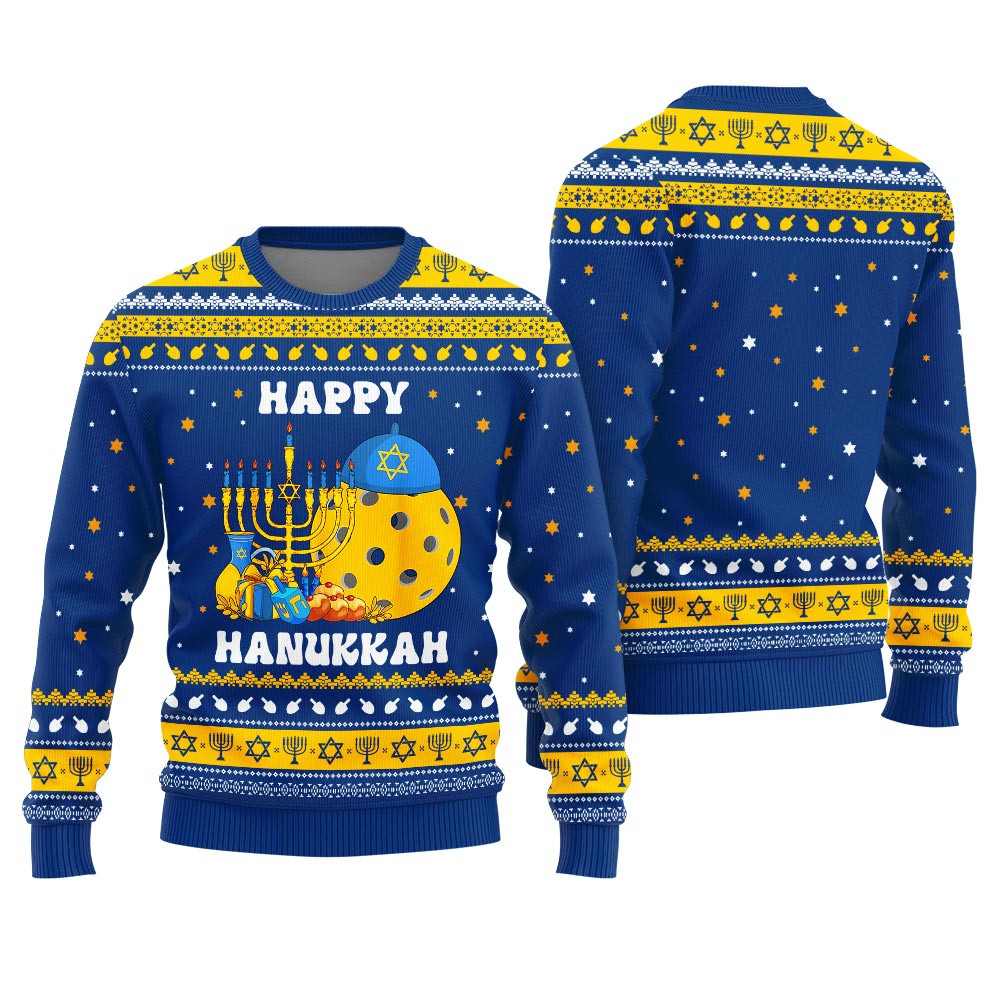Pickleball Menorah Ugly Hanukkah Sweater Royal Warm Winter Sweater to Brighten Your Holidays
