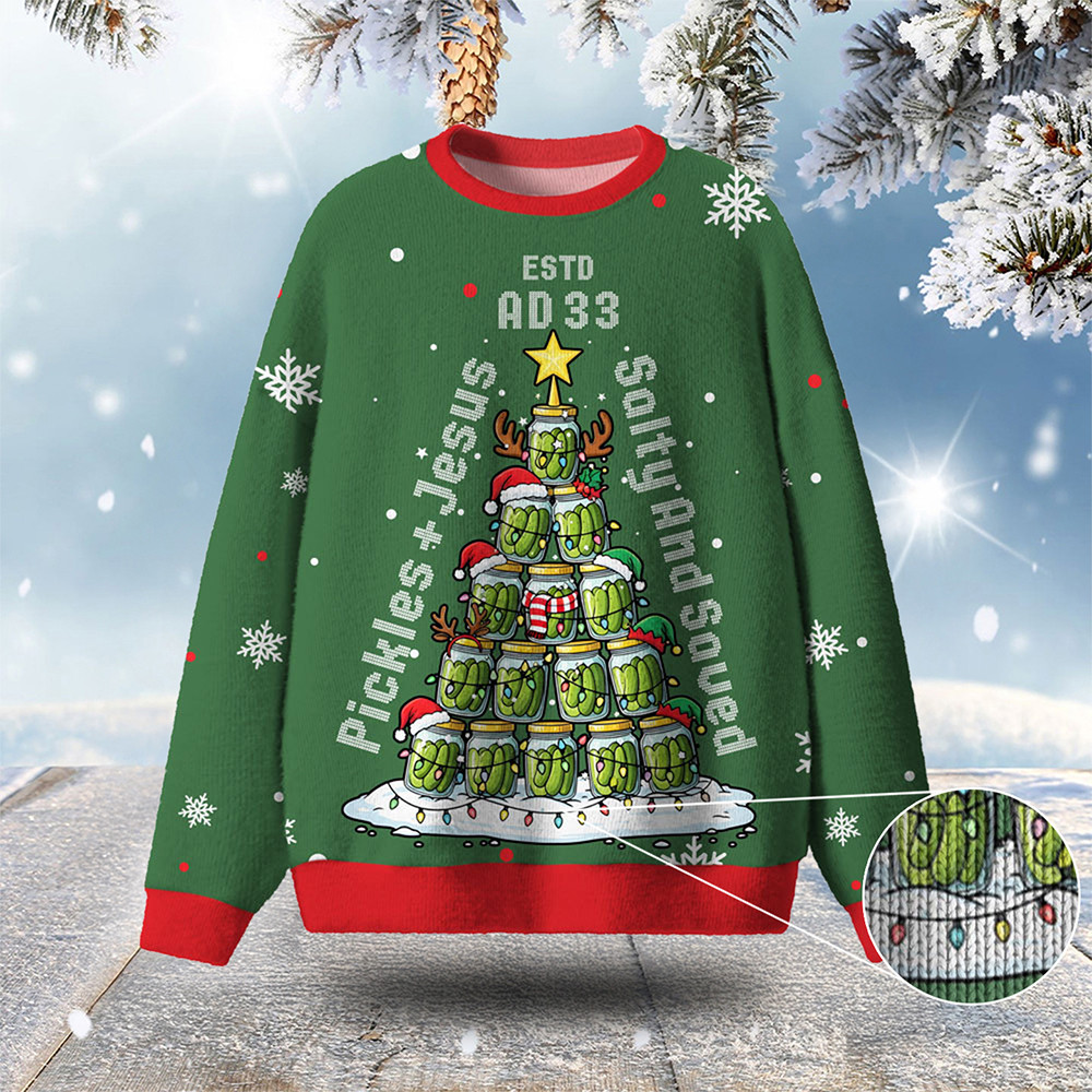 Pickles And Jesus Salty Ugly Christams Sweater Holiday Apparel Funny Xmas Gifts For Christians