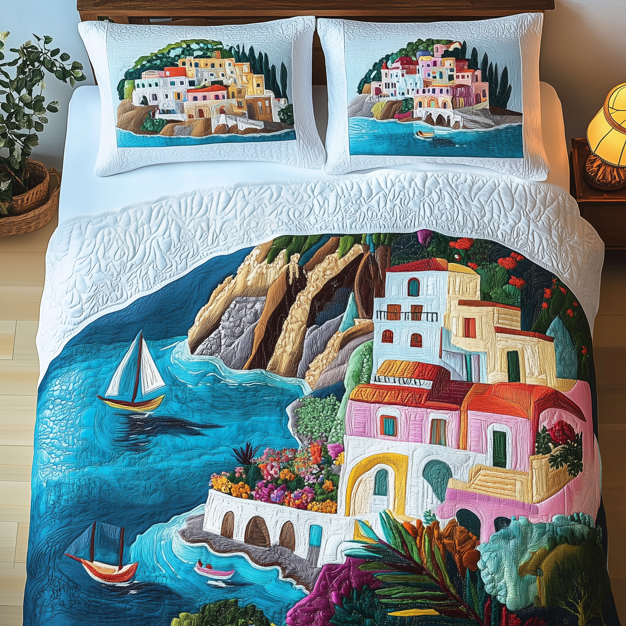 Picturesque Coastal Quilted Bedding Set Christmas Gifts For Teens
