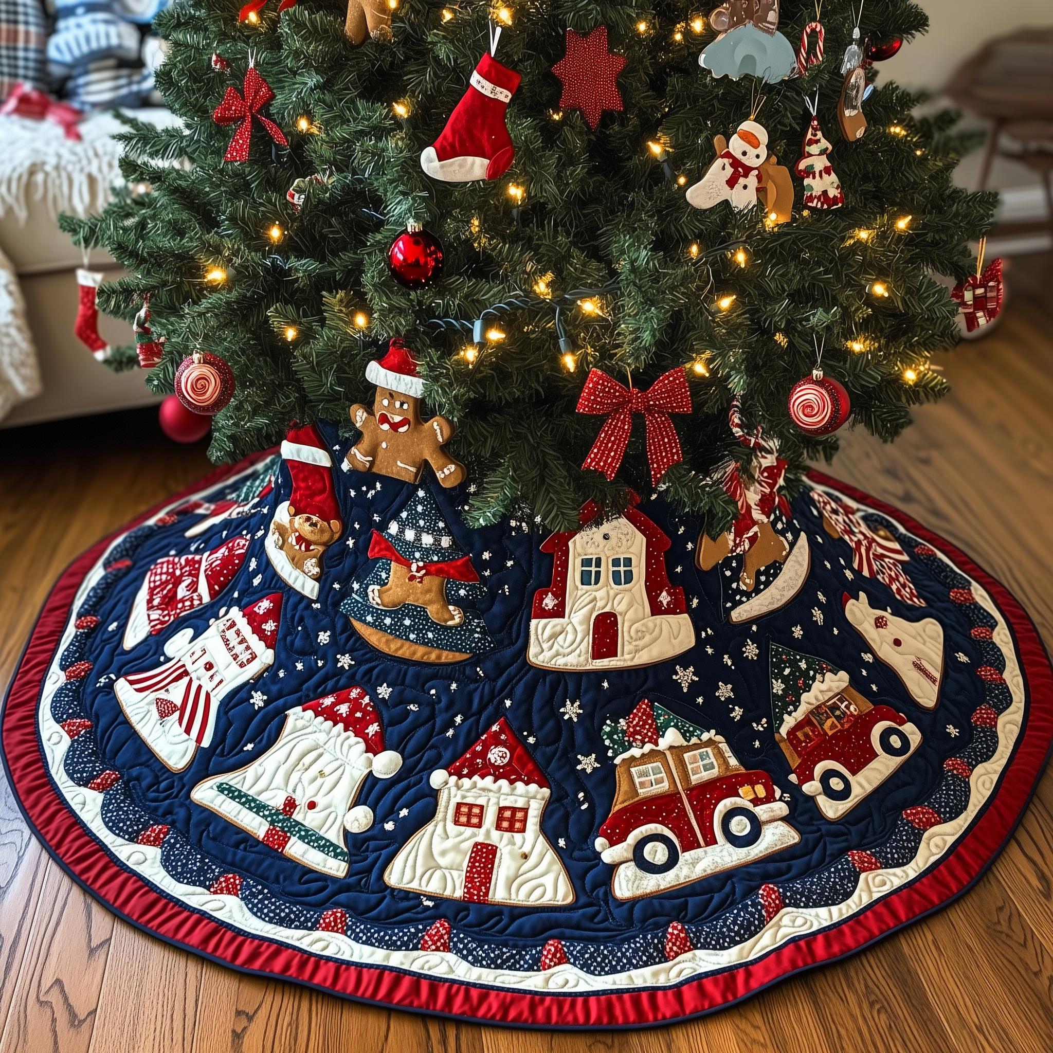 Pieces of Christmas Quilted Tree Skirt Best Xmas Tree Skirts Decorations Great Holiday Gifts For Family