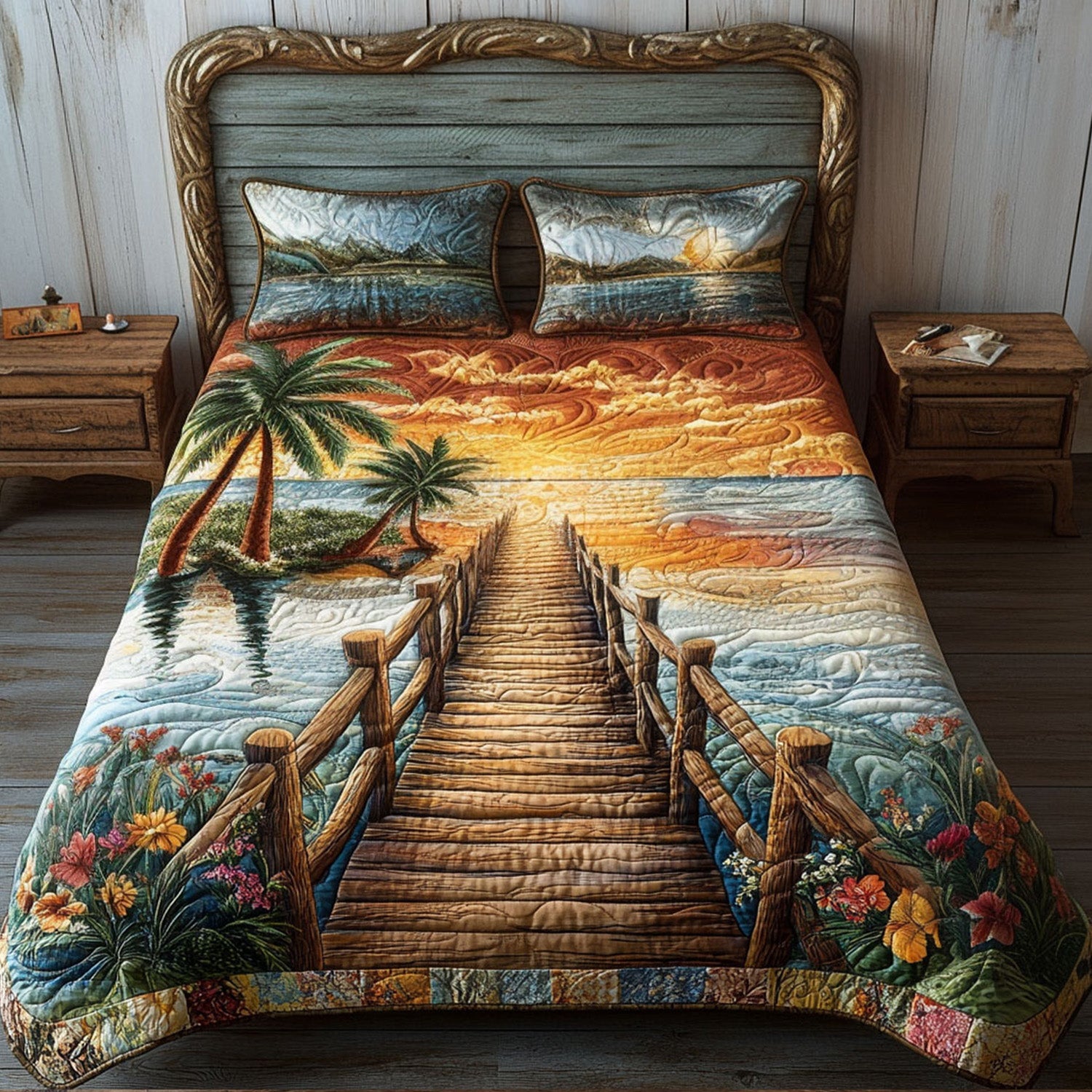 Pier to Paradise Quilted Bedding Set Bed Decorations Gifts For Fishing Lovers