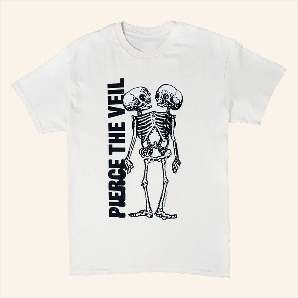 Pierce The Veil Merch Tan Conjoined Skeleton T-Shirt Gift Ideas For Fans Gifts For Besties
