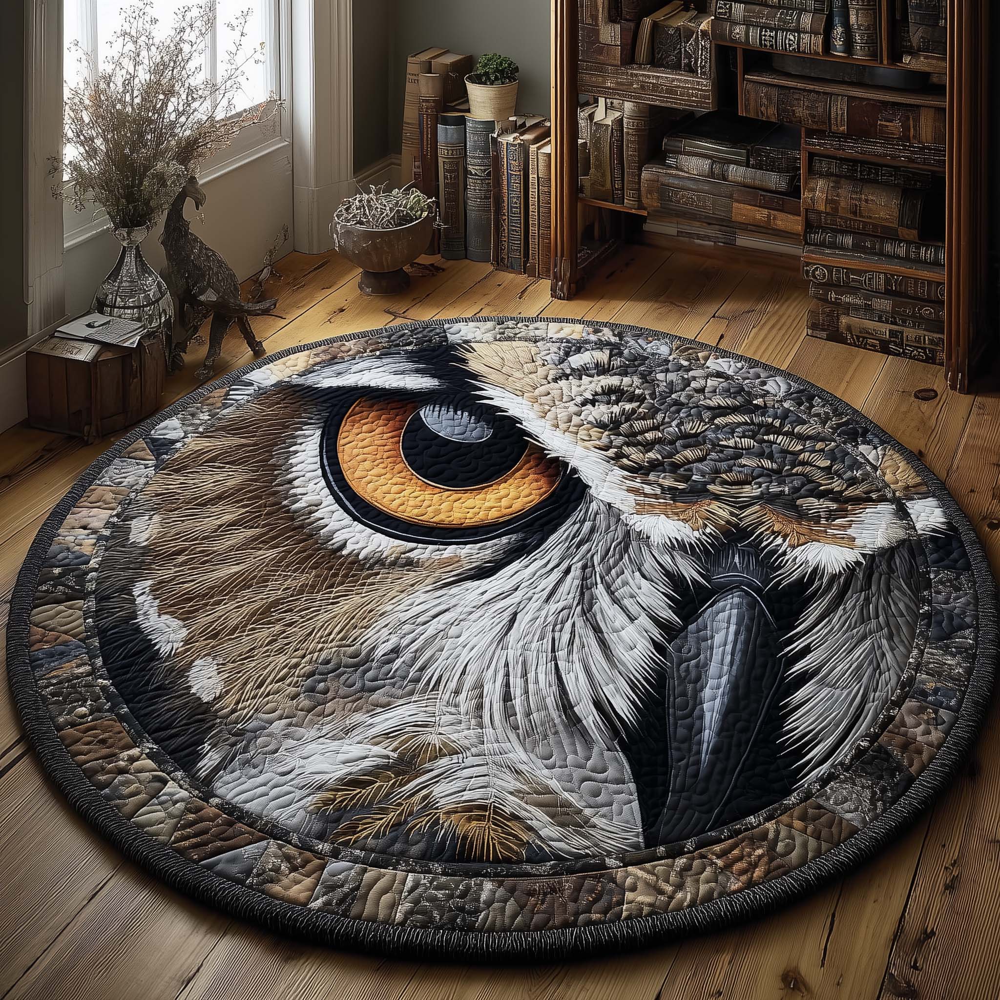 Piercing Gaze Quilted Round Mat Decorative Quilted Round Mat for Elegant Spaces