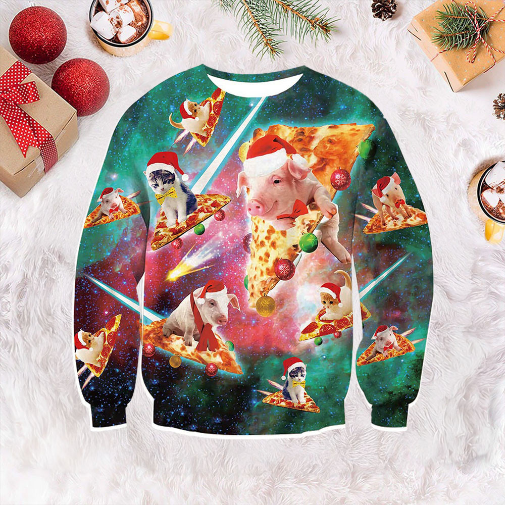 Pig Cat Pizza Ugly Christmas Sweater Pretty Holiday Sweaters Gifts For Friends
